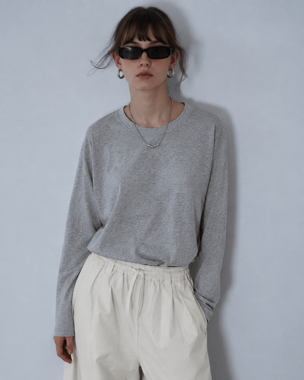 Diffusion by Kate Top One Size Linen Mix Long Sleeve Tee in Grey