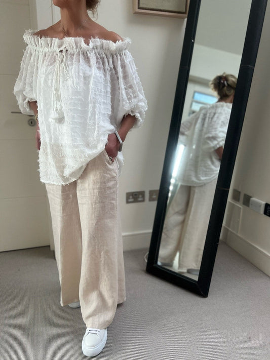 Diffusion by Kate Tops Andrea Sophie Gypsy Off The Shoulder Top In Soft White