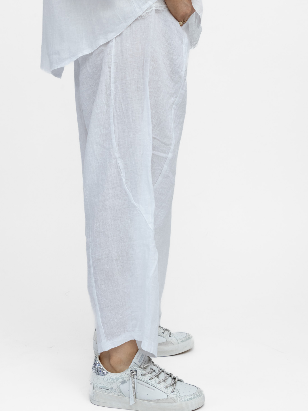 Diffusion By Kate Trousers One Size Barrel Linen Cropped Trousers In White