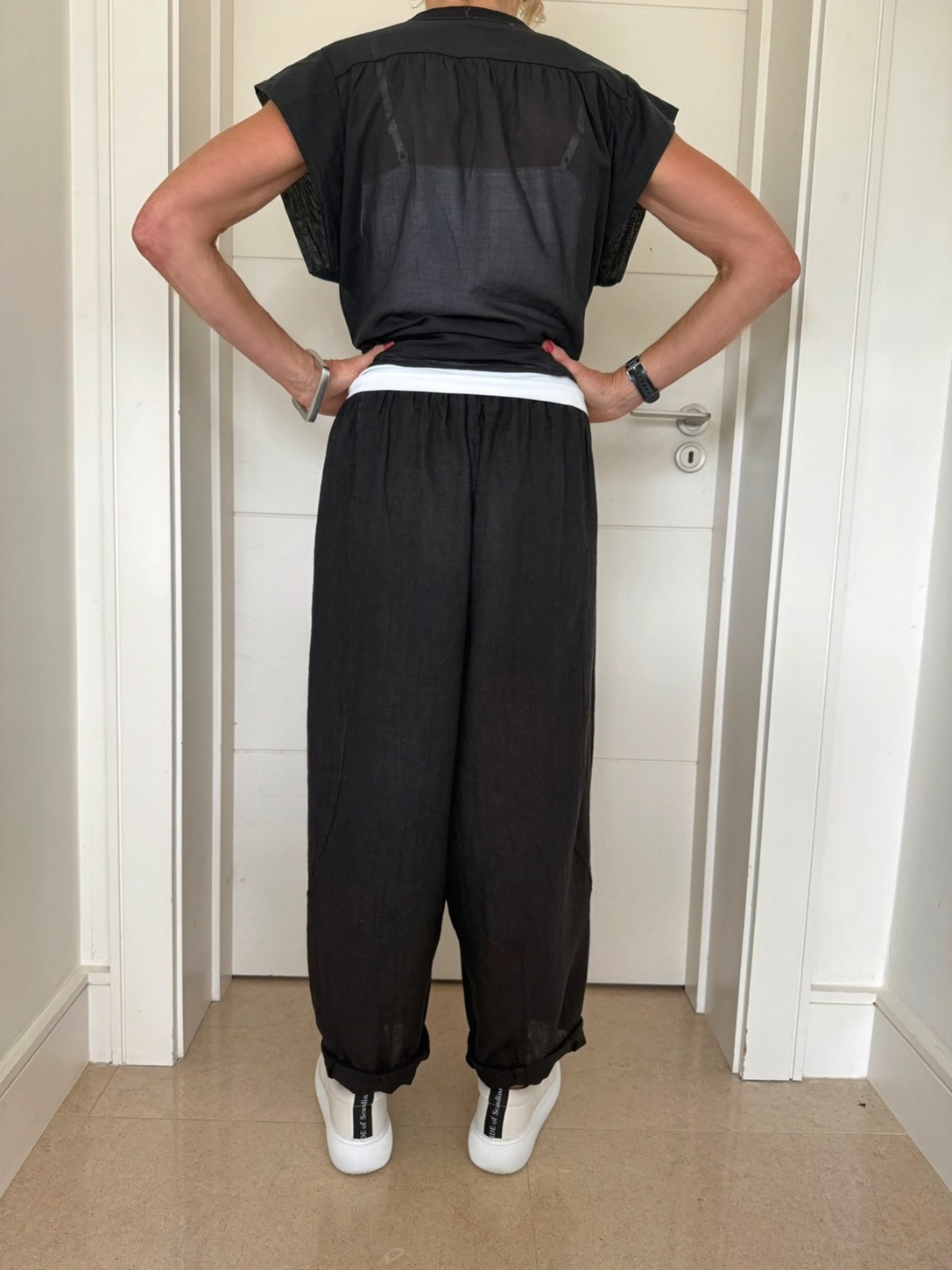 Diffusion By Kate Trousers One Size Barrel Linen Loose Fit Trousers In Black