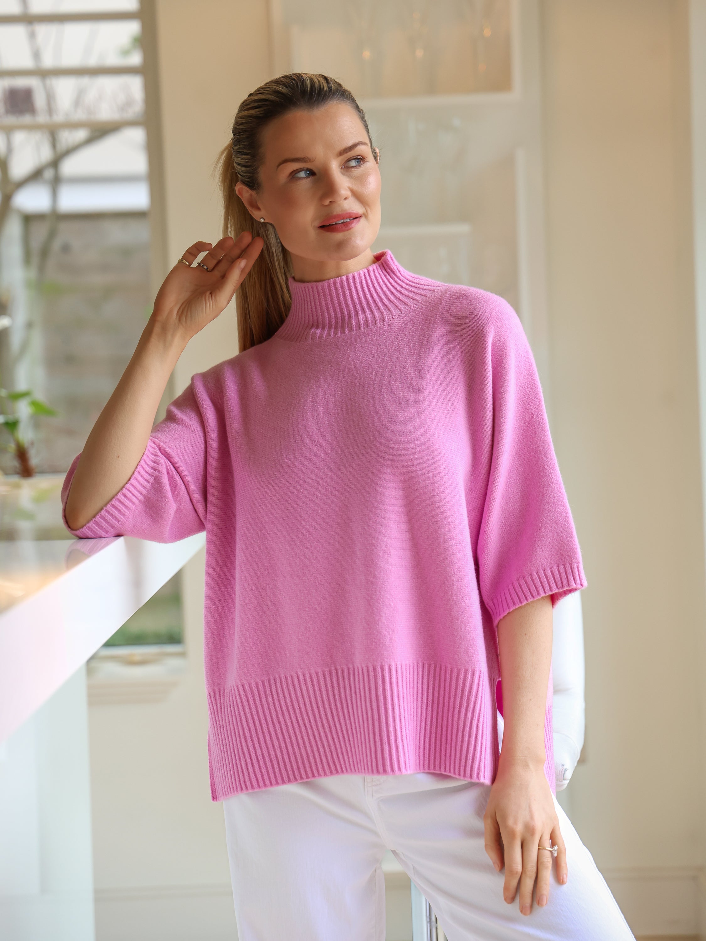 Diffusion.ie Knitwear One Size Josep Dip Back Sweater in Peony Pink