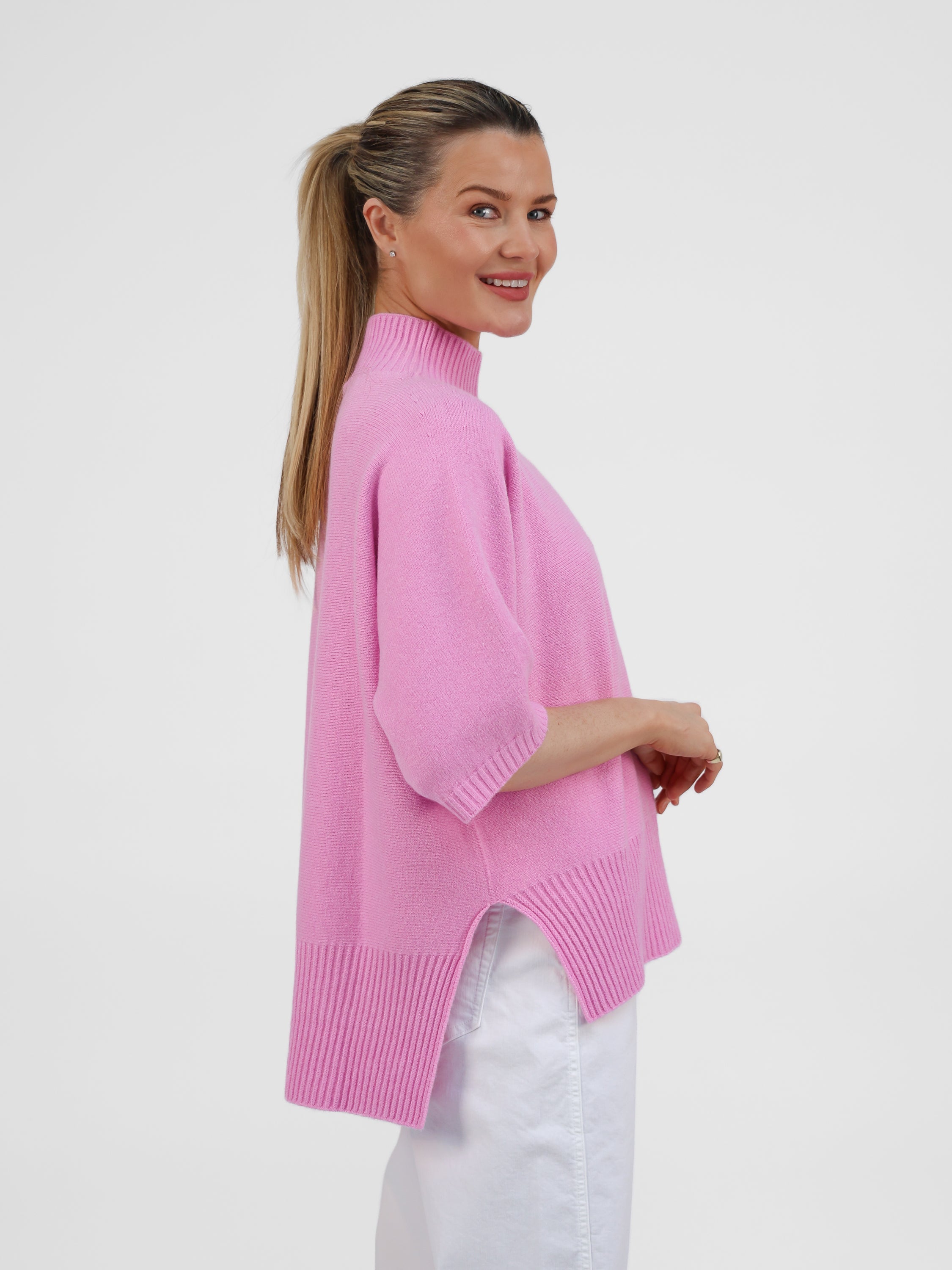 Diffusion.ie Knitwear One Size Josep Dip Back Sweater in Peony Pink
