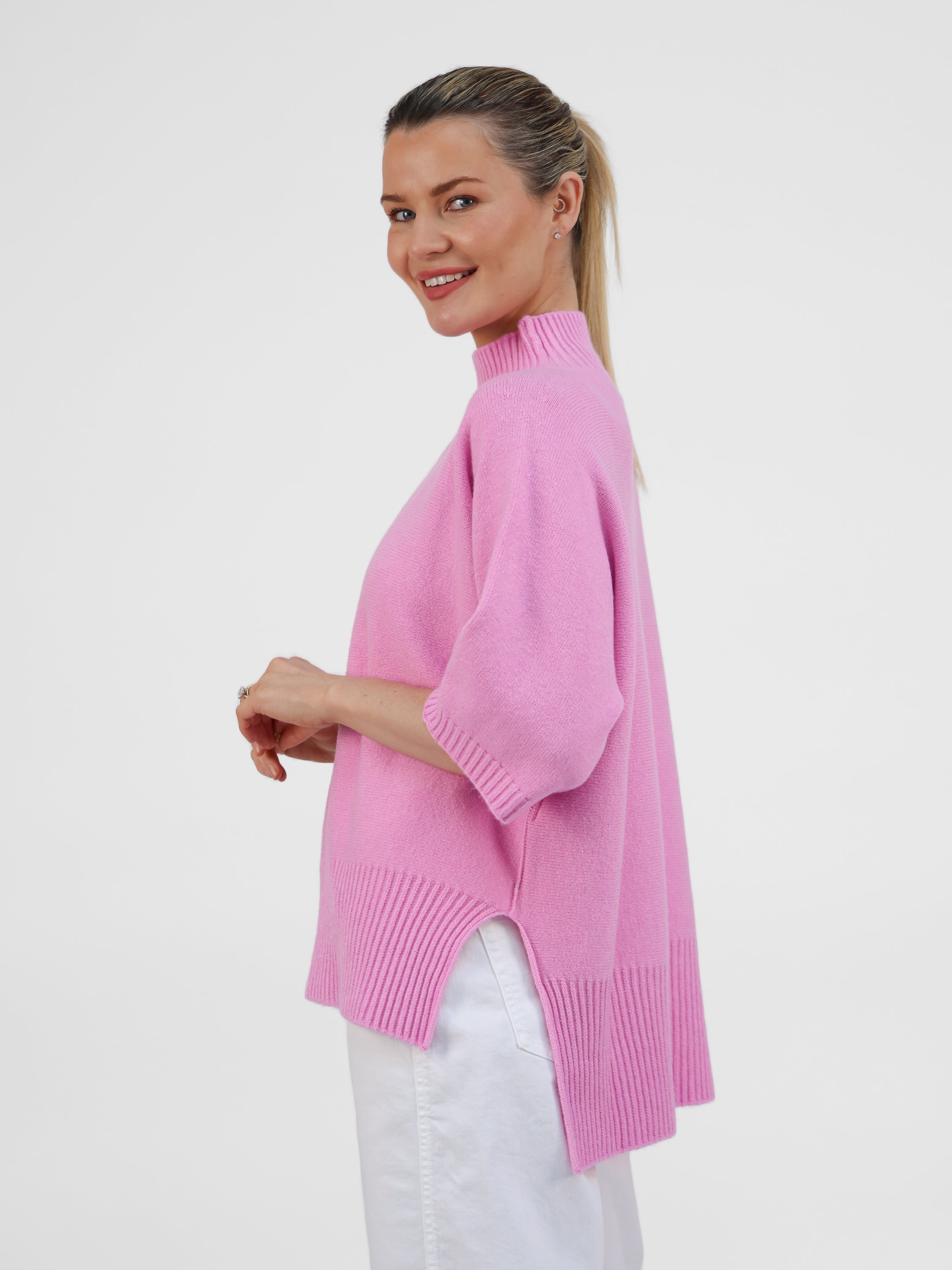 Diffusion.ie Knitwear One Size Josep Dip Back Sweater in Peony Pink