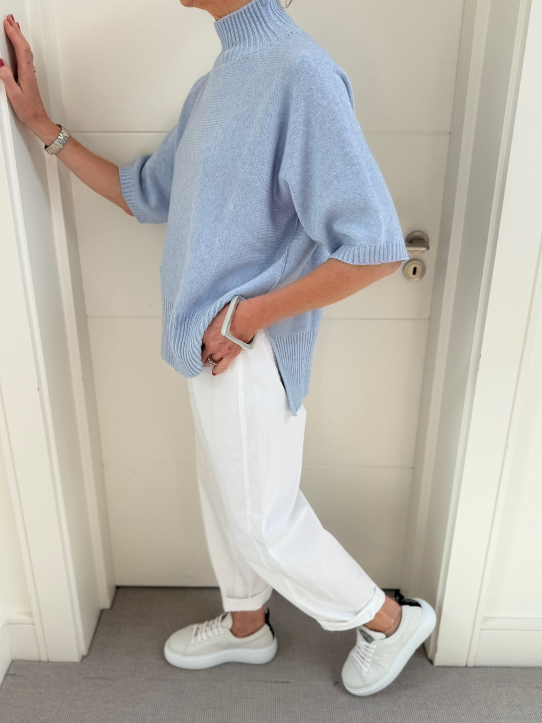 Diffusion.ie Knitwear One Size Josep Long Length Jumper With Dip Back In Pale Denim