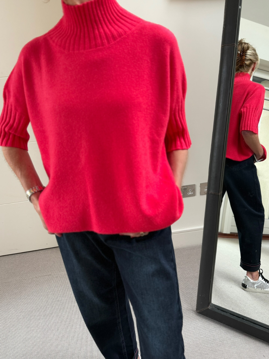 Diffusion.ie Knitwear One Size Josep Mid Length Jumper In Raspberry Red