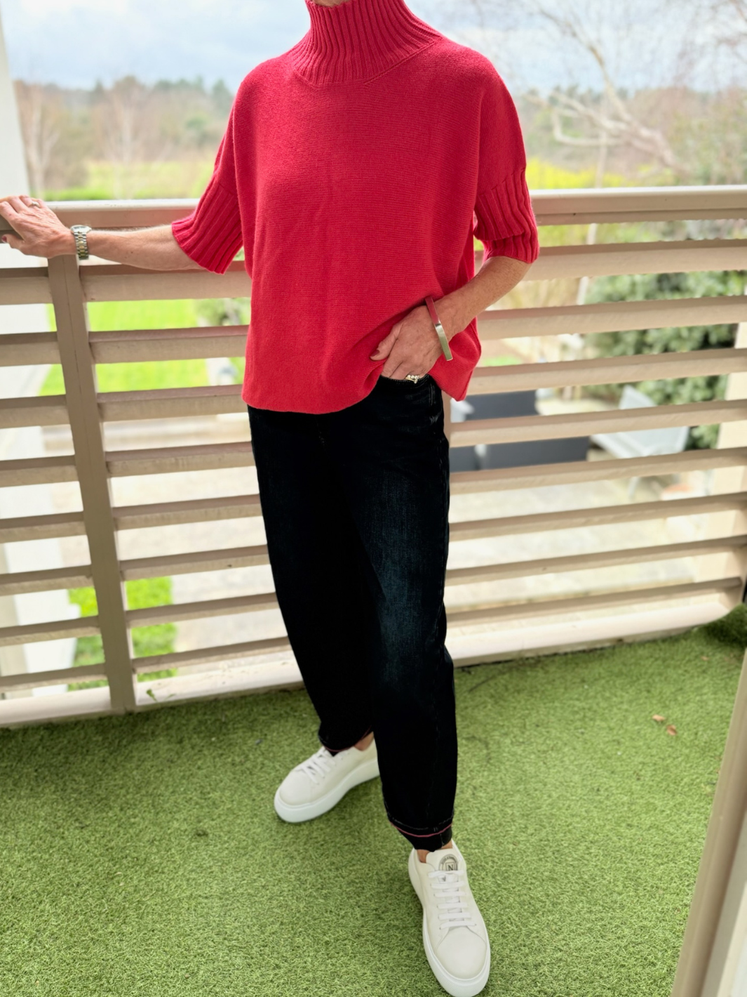 Diffusion.ie Knitwear One Size Josep Mid Length Jumper In Raspberry Red