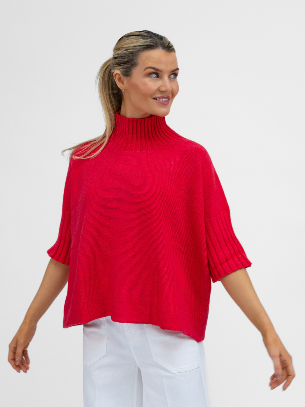 Diffusion.ie Knitwear One Size Josep Mid Length Jumper In Raspberry Red