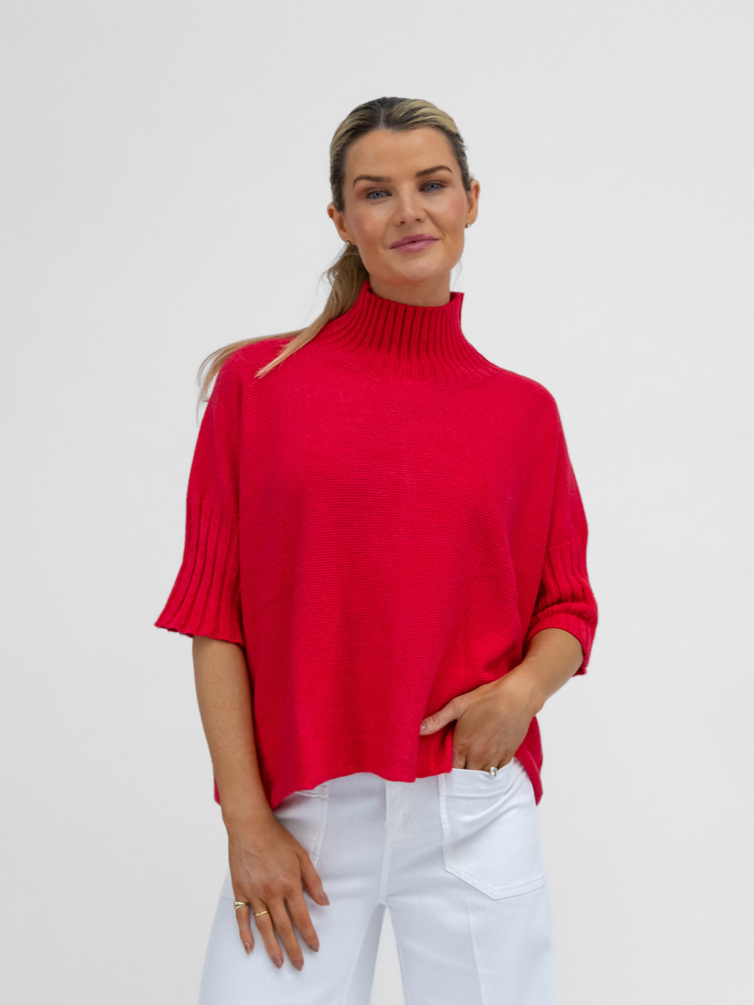 Diffusion.ie Knitwear One Size Josep Mid Length Jumper In Raspberry Red