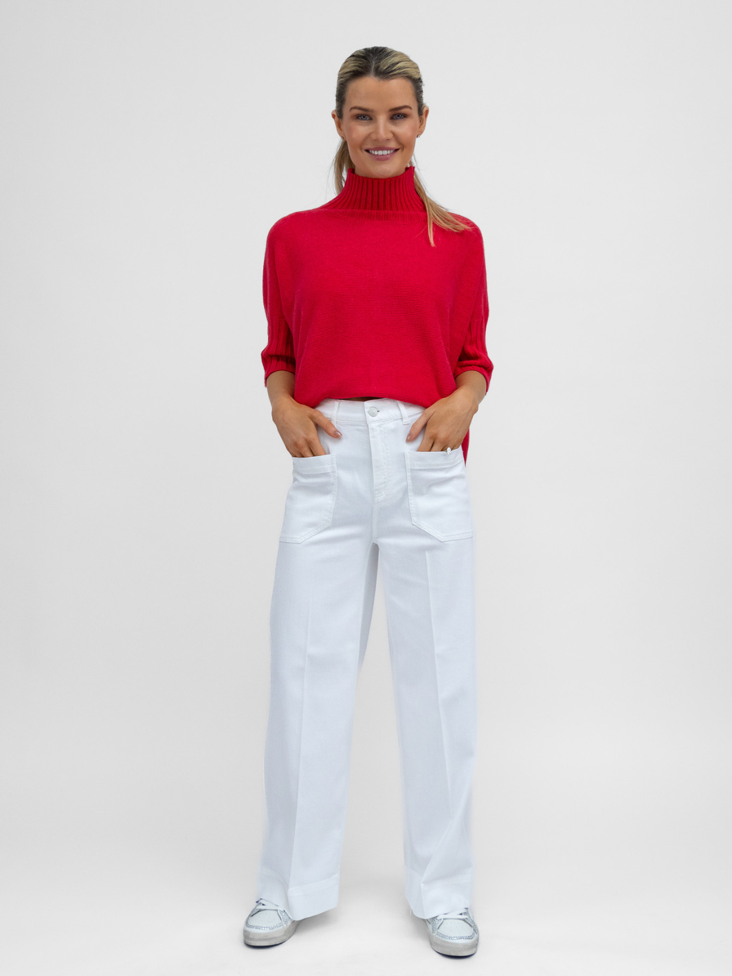 Diffusion.ie Knitwear One Size Josep Mid Length Jumper In Raspberry Red