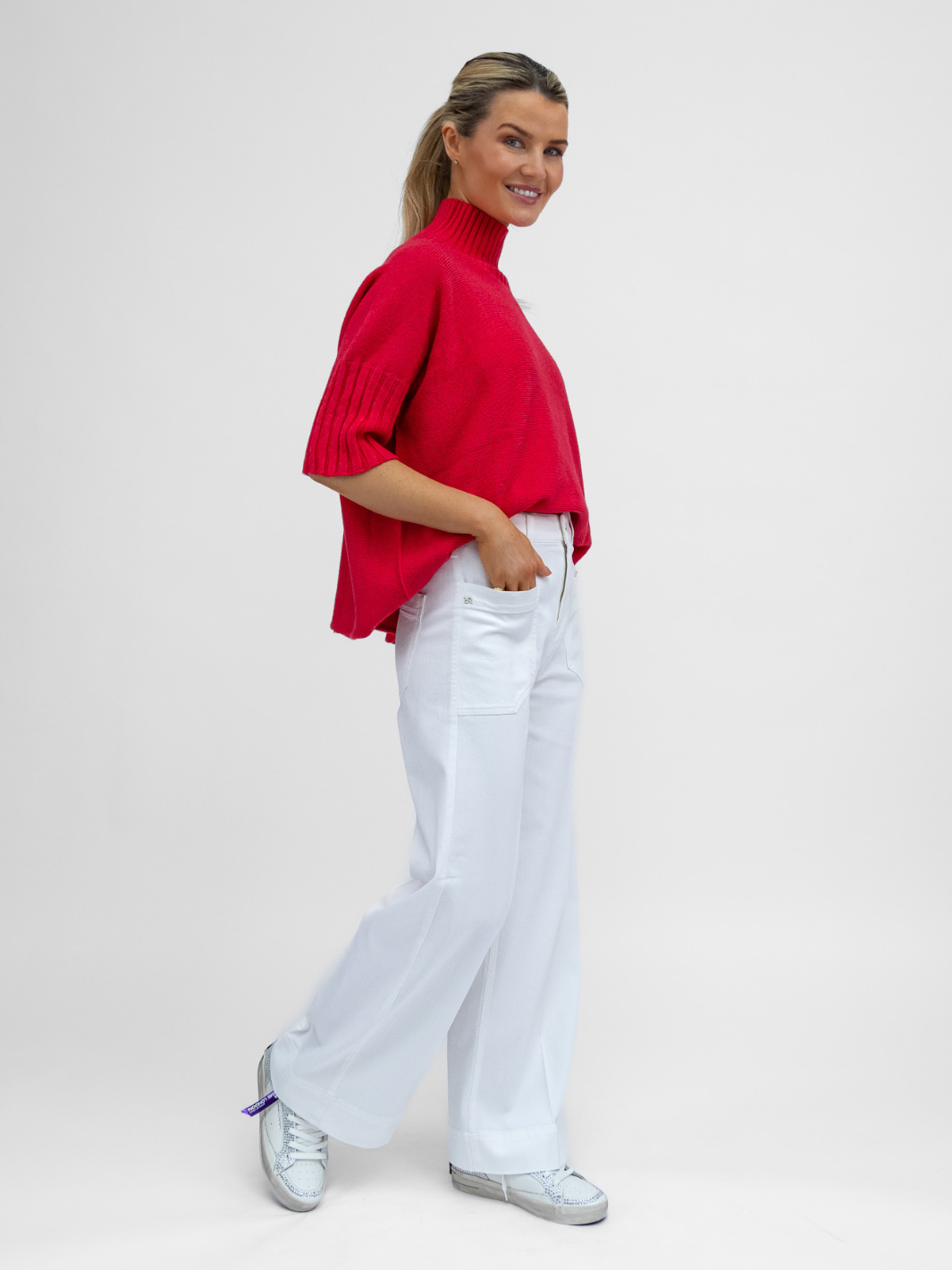 Diffusion.ie Knitwear One Size Josep Mid Length Jumper In Raspberry Red