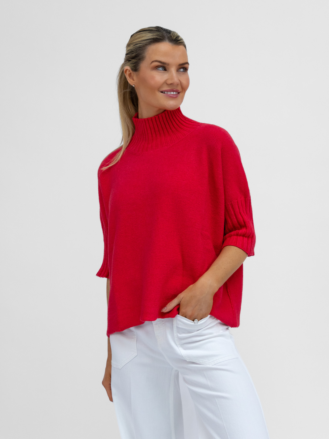 Diffusion.ie Knitwear One Size Josep Mid Length Jumper In Raspberry Red