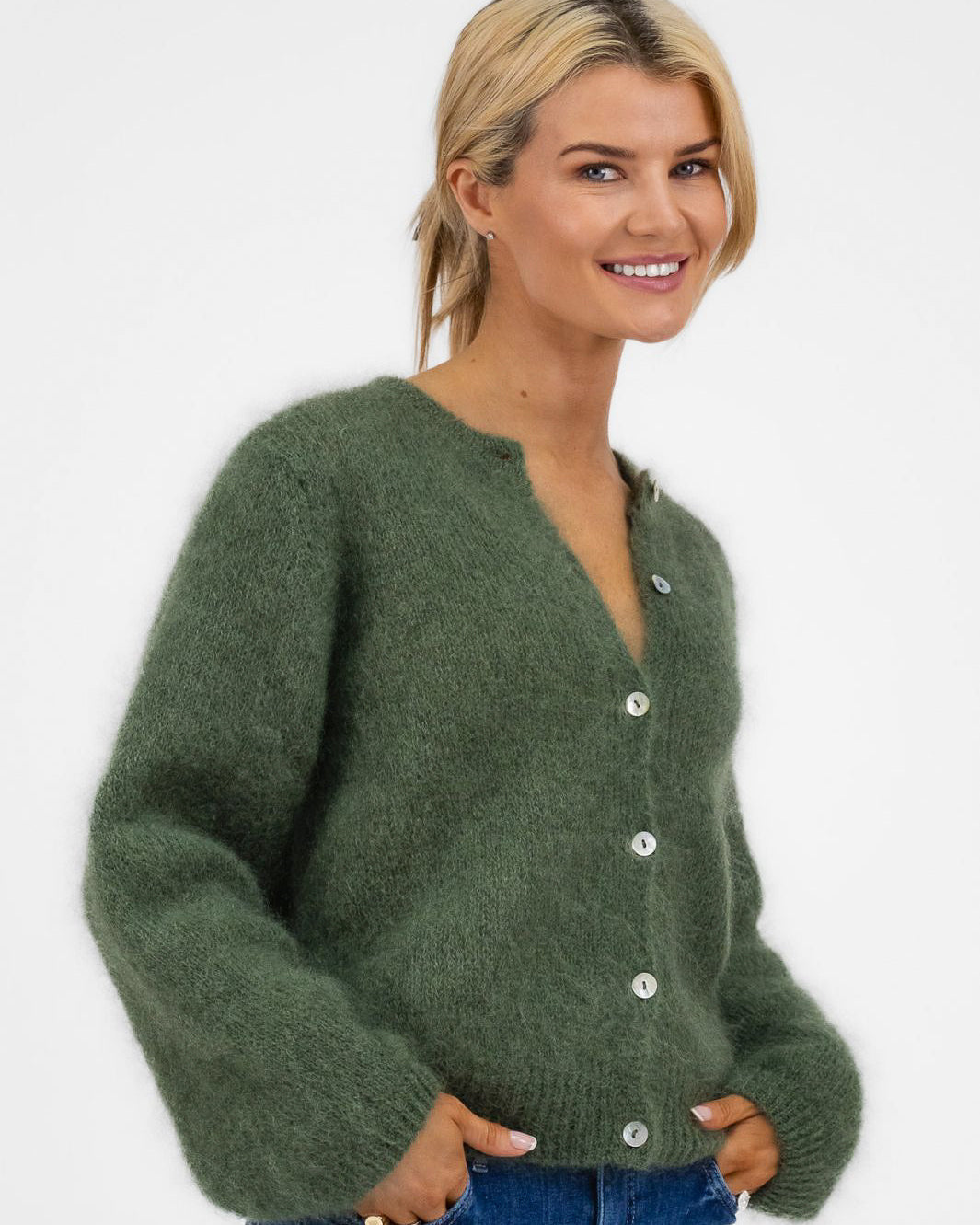 Diffusion.ie Knitwear One Size Mohair Cardigan In Moss Green