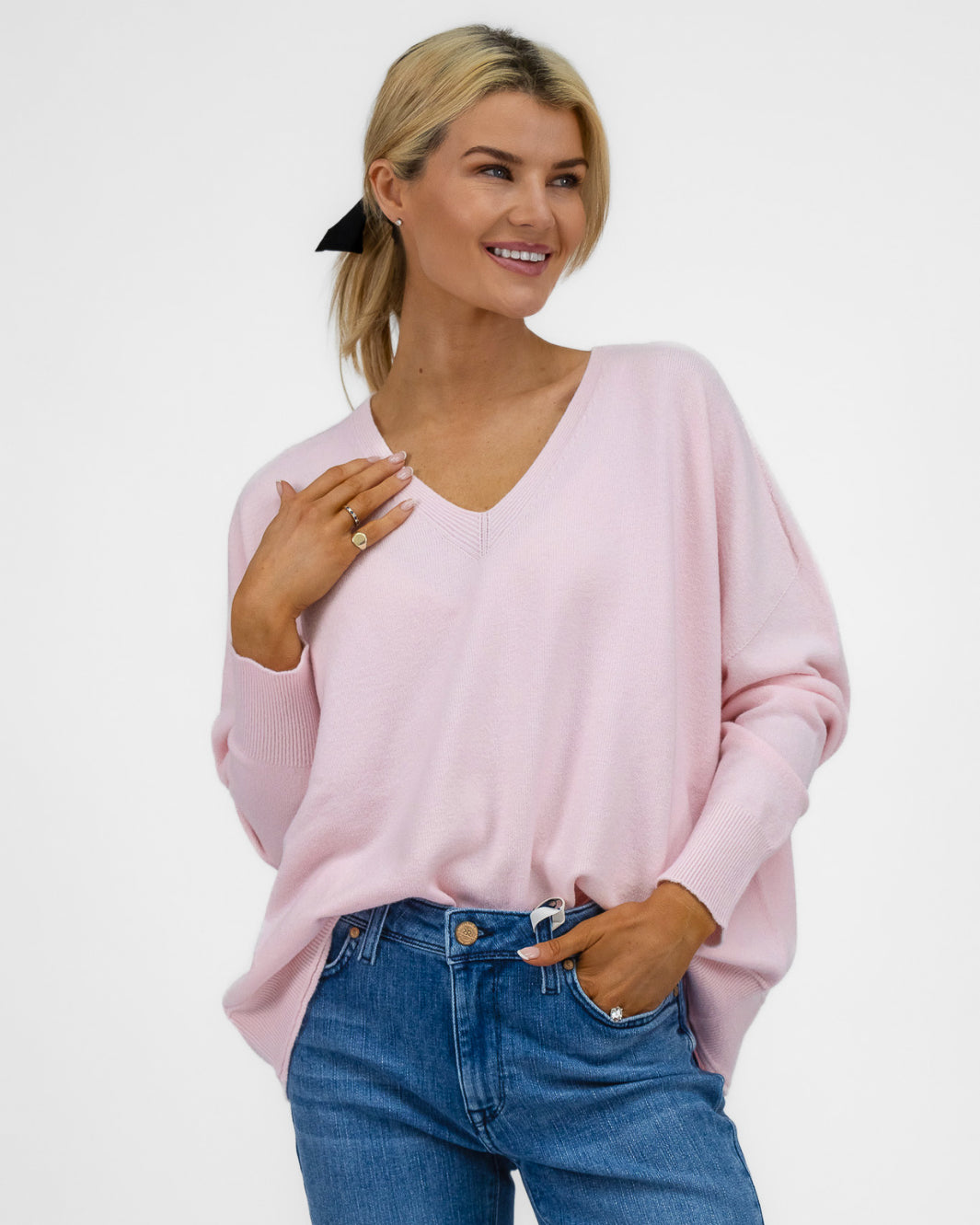 DIFFUSION.ie Knitwear One size Sienna V-Neck Jumper in Baby Pink