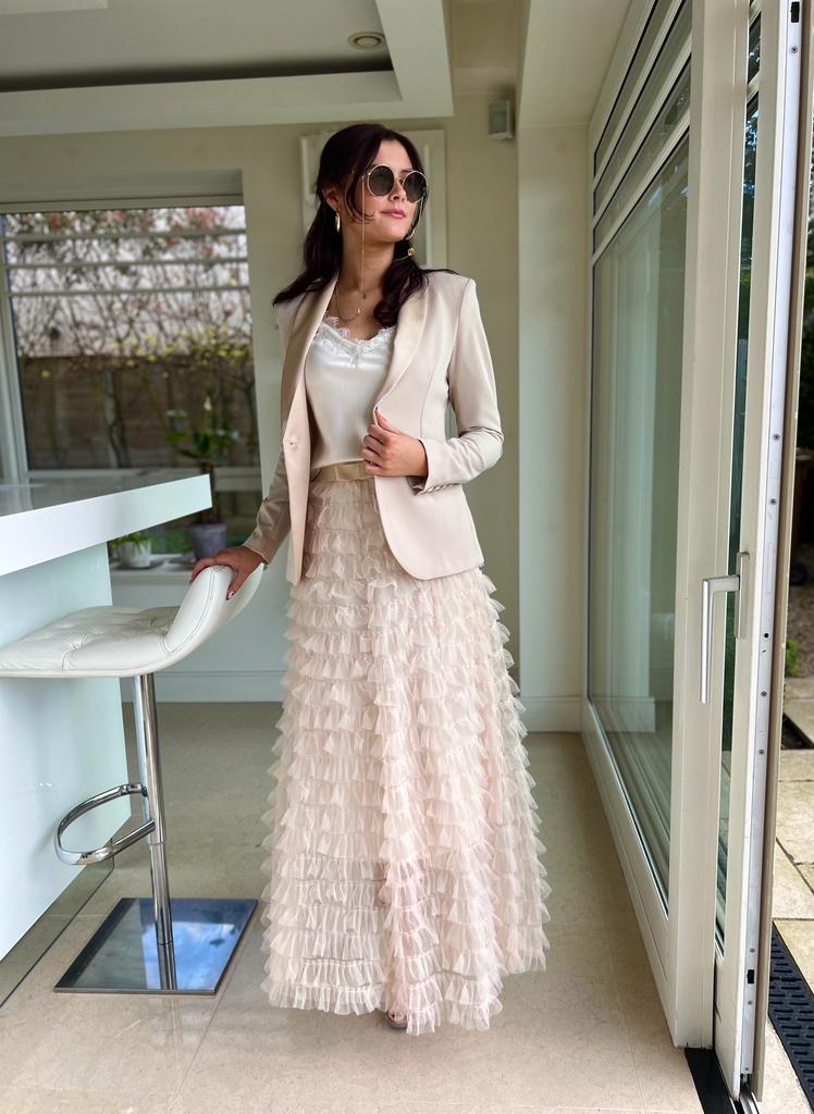 DIFFUSION.ie Ruffled Tulle Skirt in Champagne