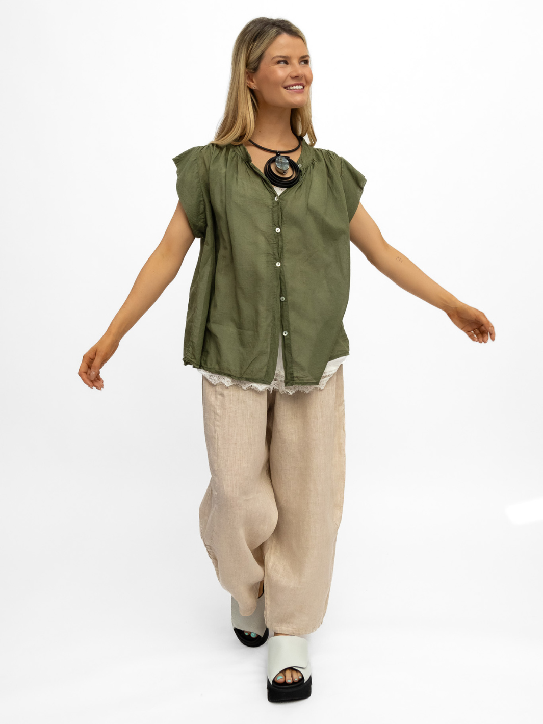 Diffusion.ie Shirt One Size Mia Cotton Shirt in Khaki