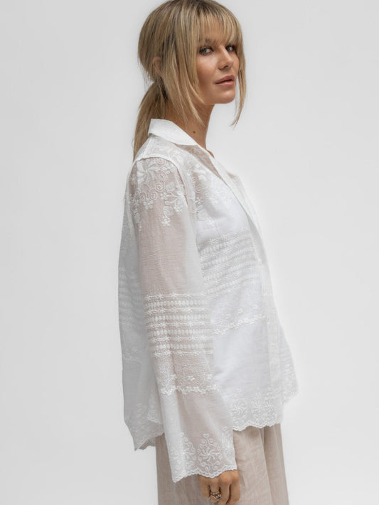 Diffusion.ie Top One Size Julie Embroidered Shirt In Soft White