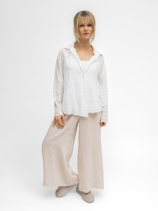 Diffusion.ie Top One Size Julie Embroidered Shirt In Soft White