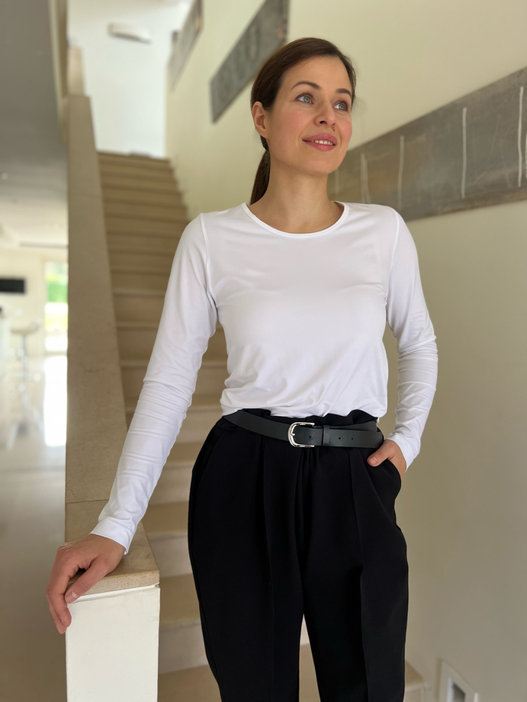 Diffusion.ie Top Sisters Point Long sleeve round neck tee in white