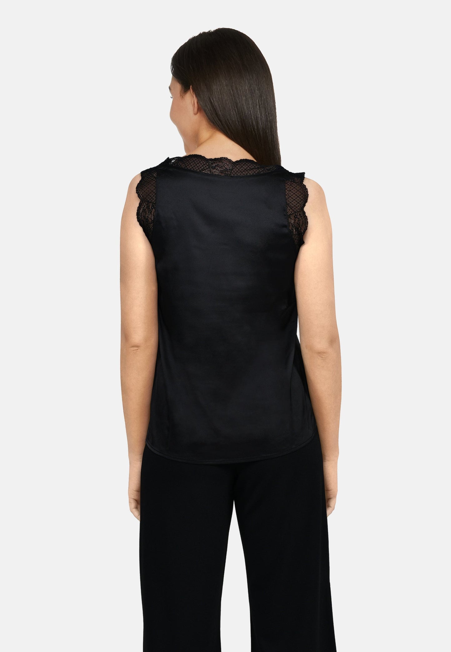 Diffusion.ie Top Sisters Point Satin Lace trim camisole in black