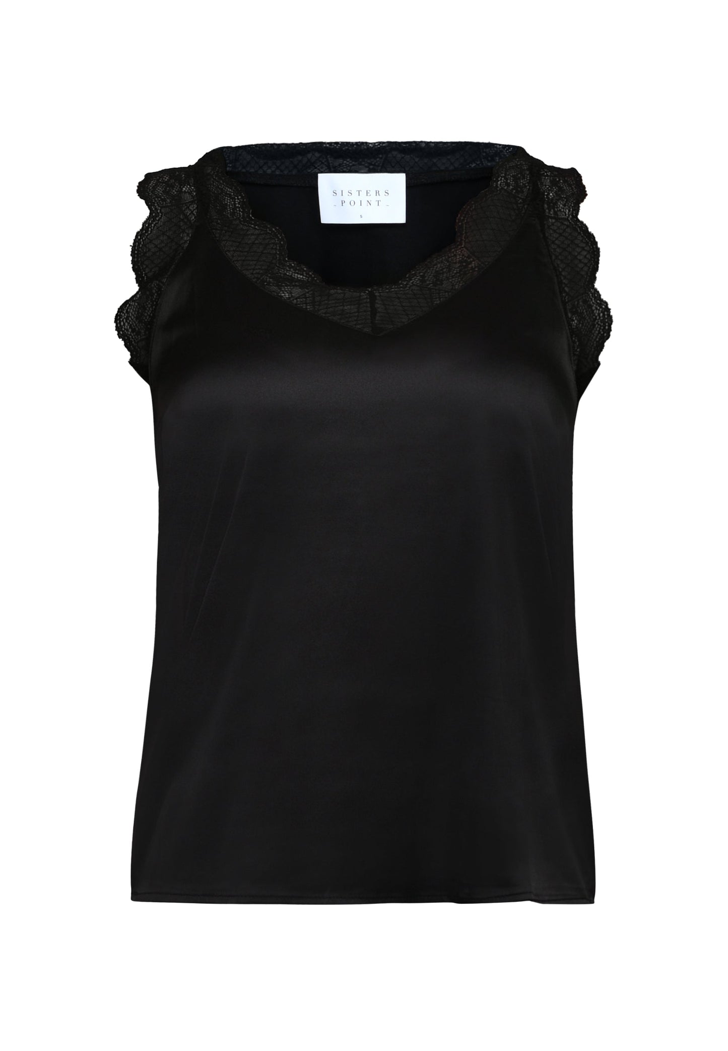 Diffusion.ie Top Sisters Point Satin Lace trim camisole in black