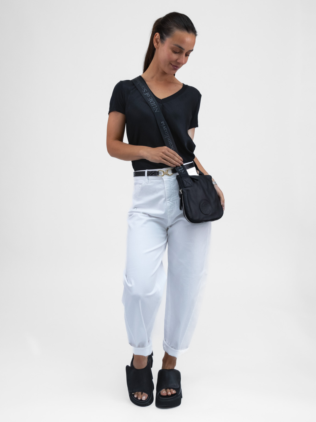 Diffusion.ie Tops One Size Bias Cut Silky V Neck Tee In Black