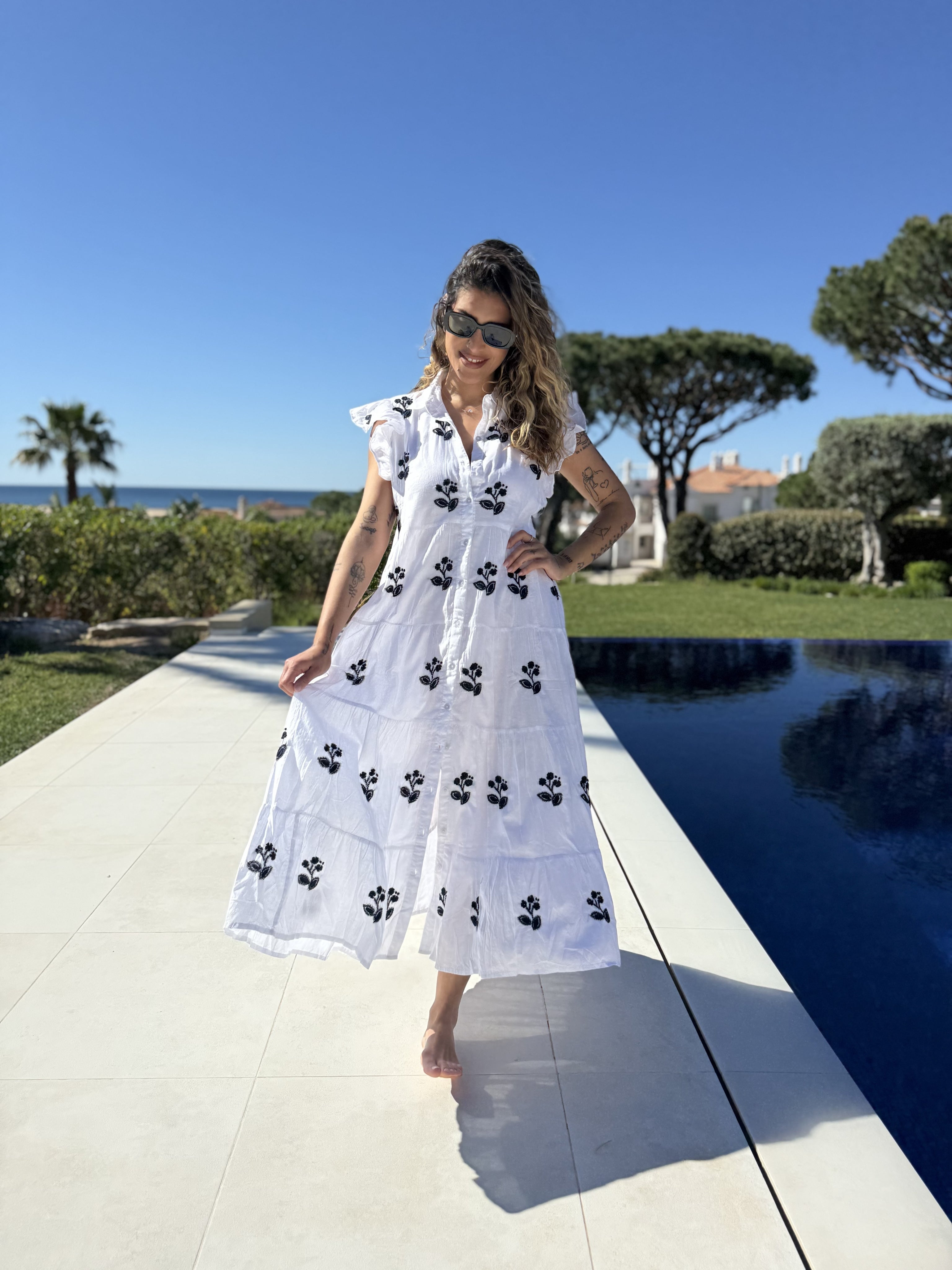 Dream Dress Myrtia Dress In White Navy