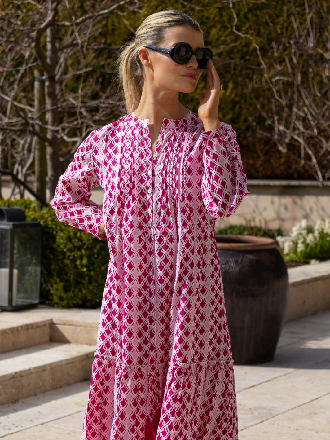 Dream Dresses Dress Corfu Cotton Dress In Pink Raspberry Print