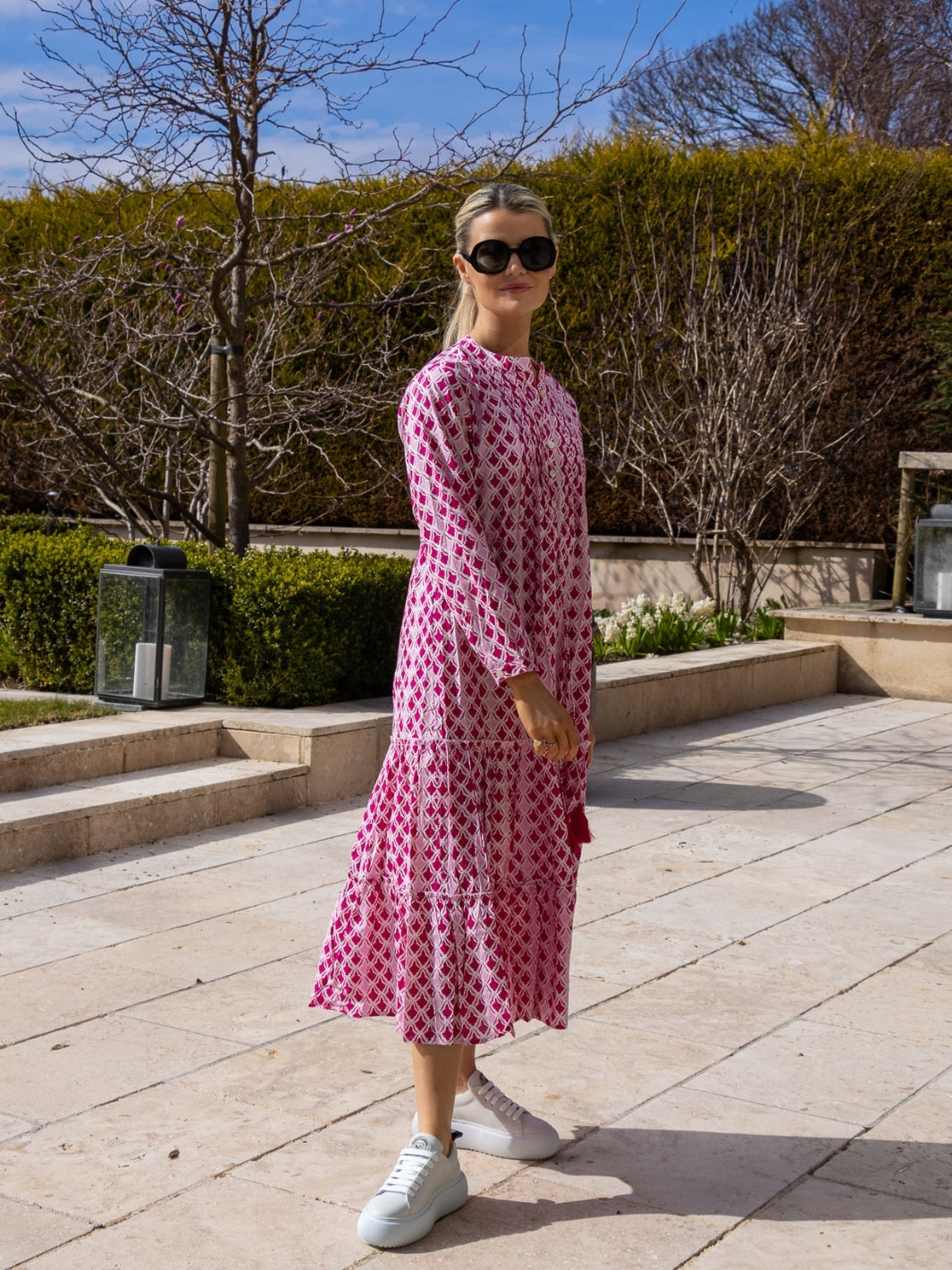 Dream Dresses Dress Corfu Cotton Dress In Pink Raspberry Print