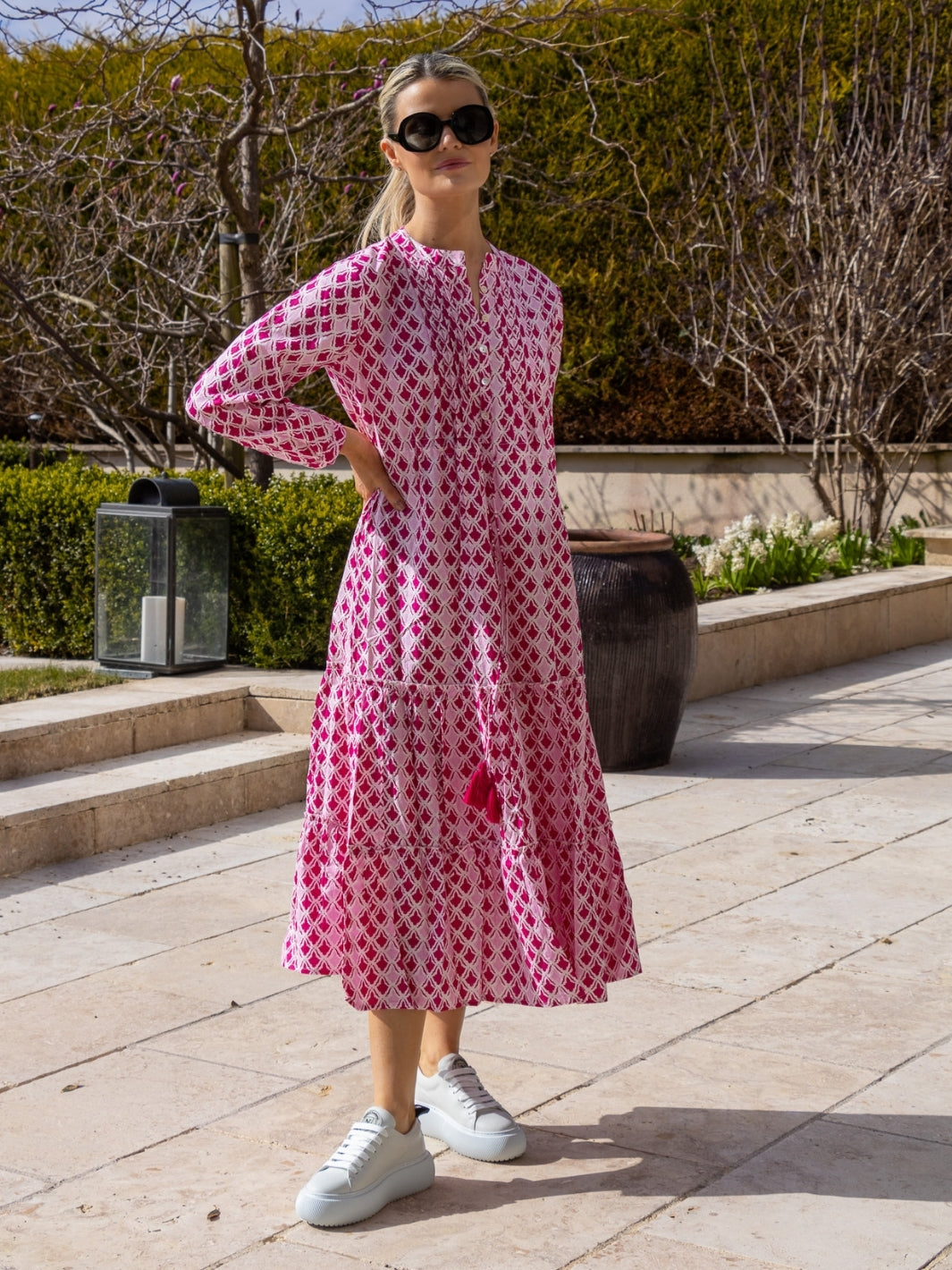 Dream Dresses Dress Corfu Cotton Dress In Pink Raspberry Print