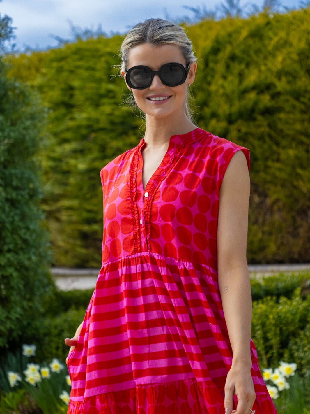 Dream Dresses Dress Geisha Maxi Dress In Soneva Stripe Pink And Red