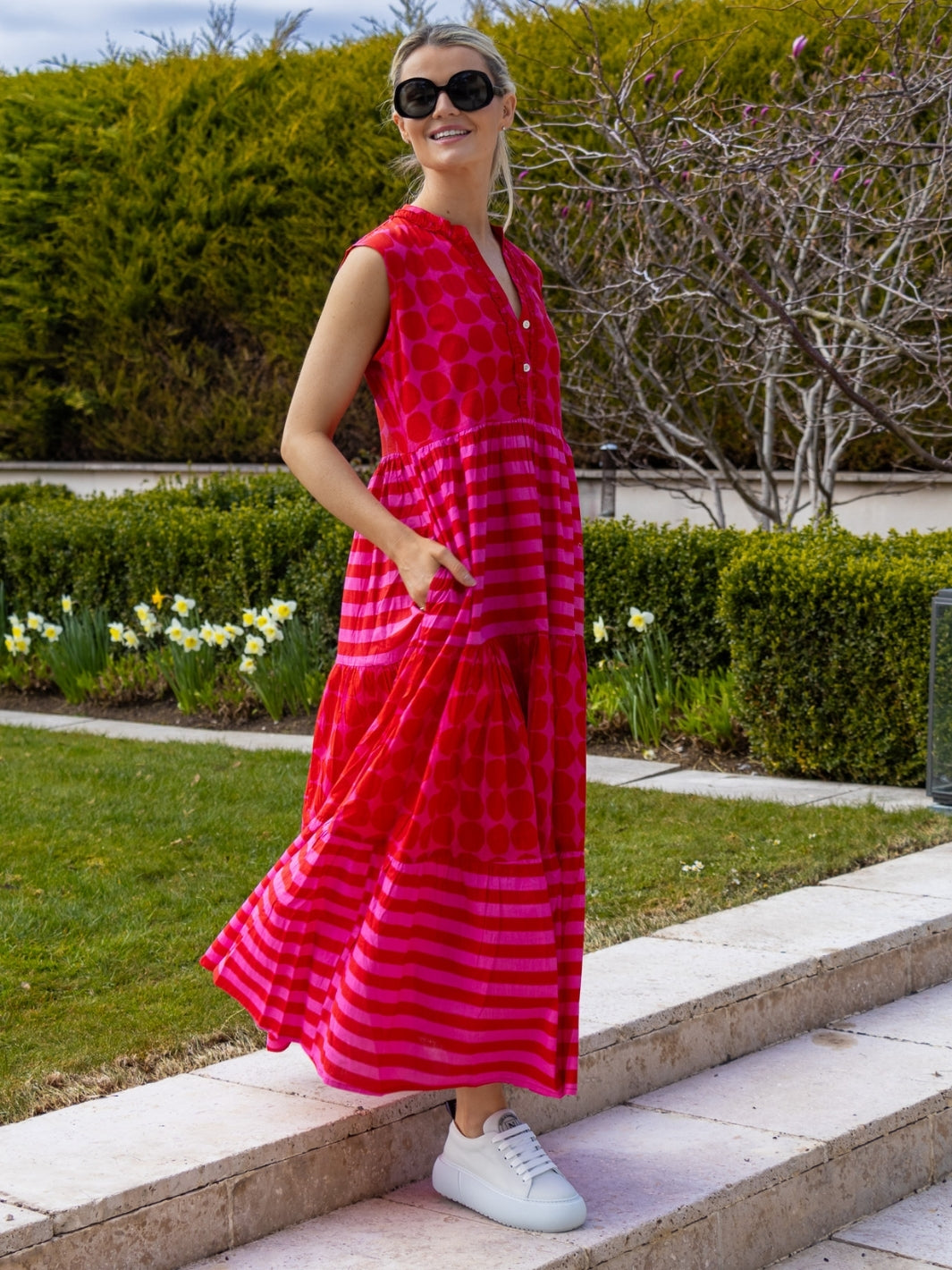 Dream Dresses Dress Geisha Maxi Dress In Soneva Stripe Pink And Red