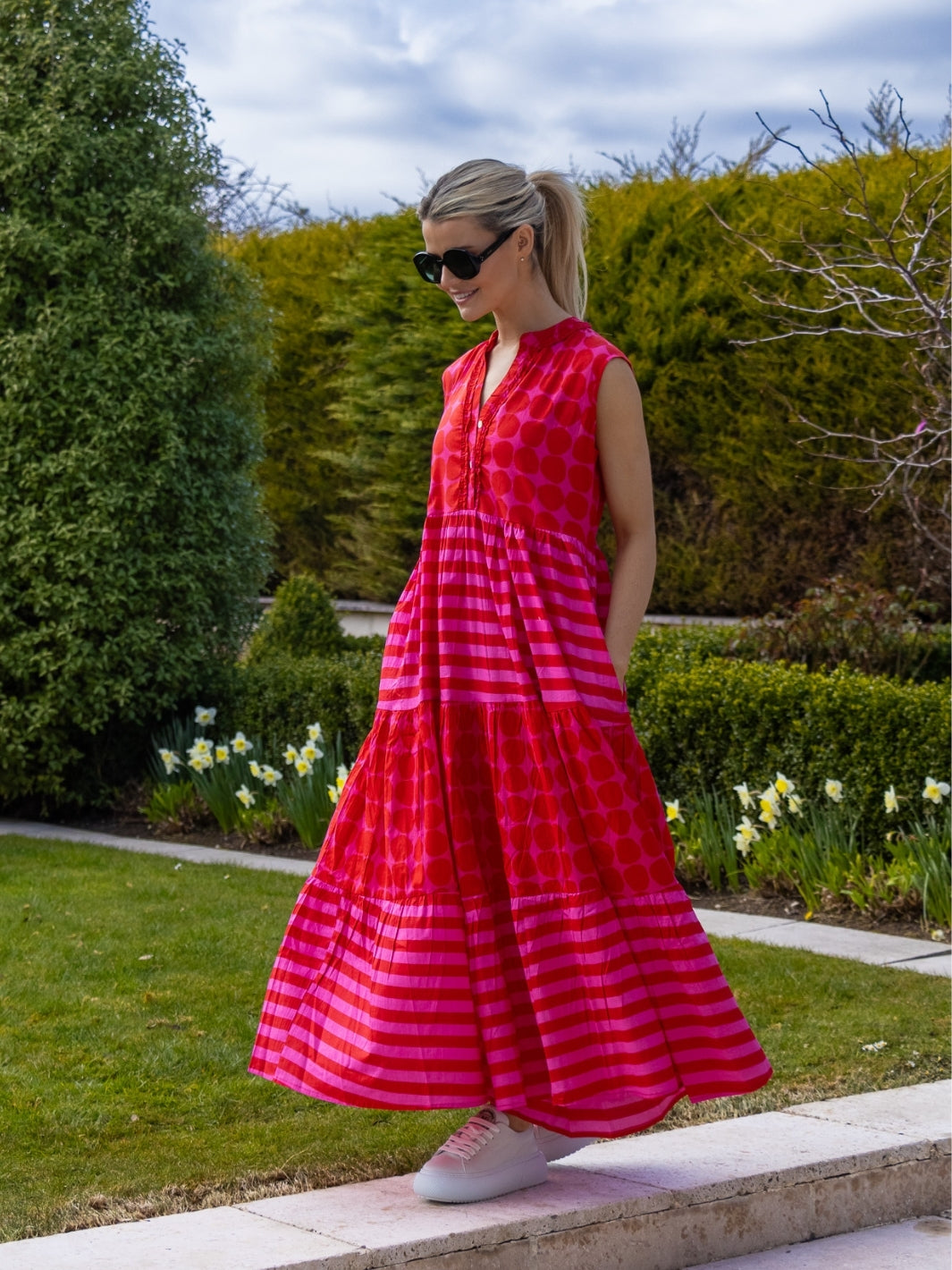 Dream Dresses Dress Geisha Maxi Dress In Soneva Stripe Pink And Red