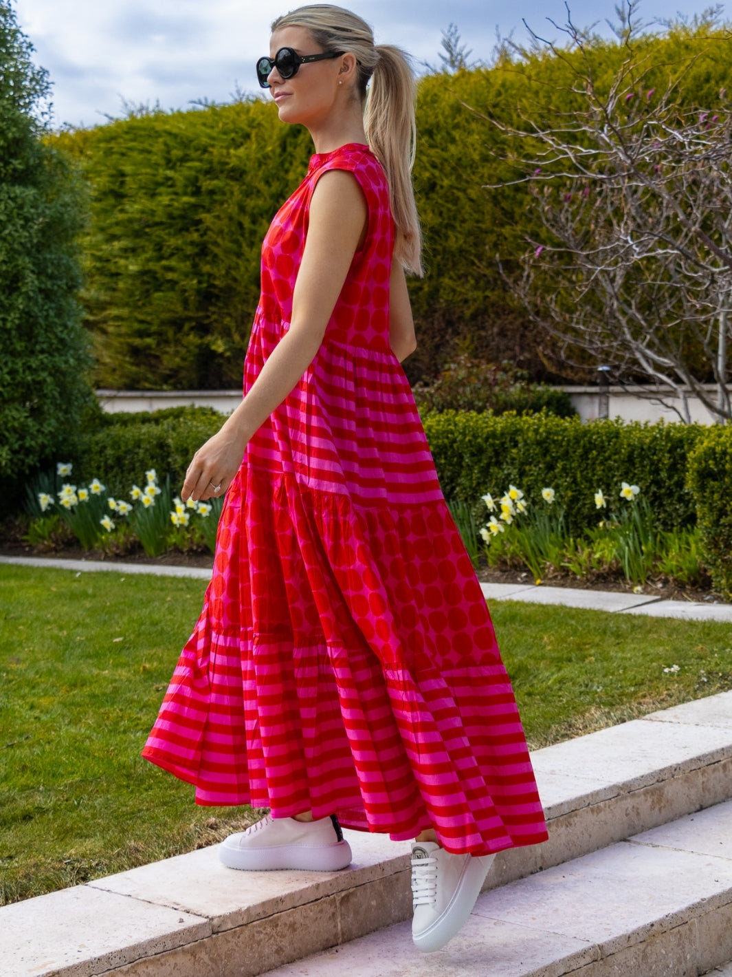 Dream Dresses Dress Geisha Maxi Dress In Soneva Stripe Pink And Red