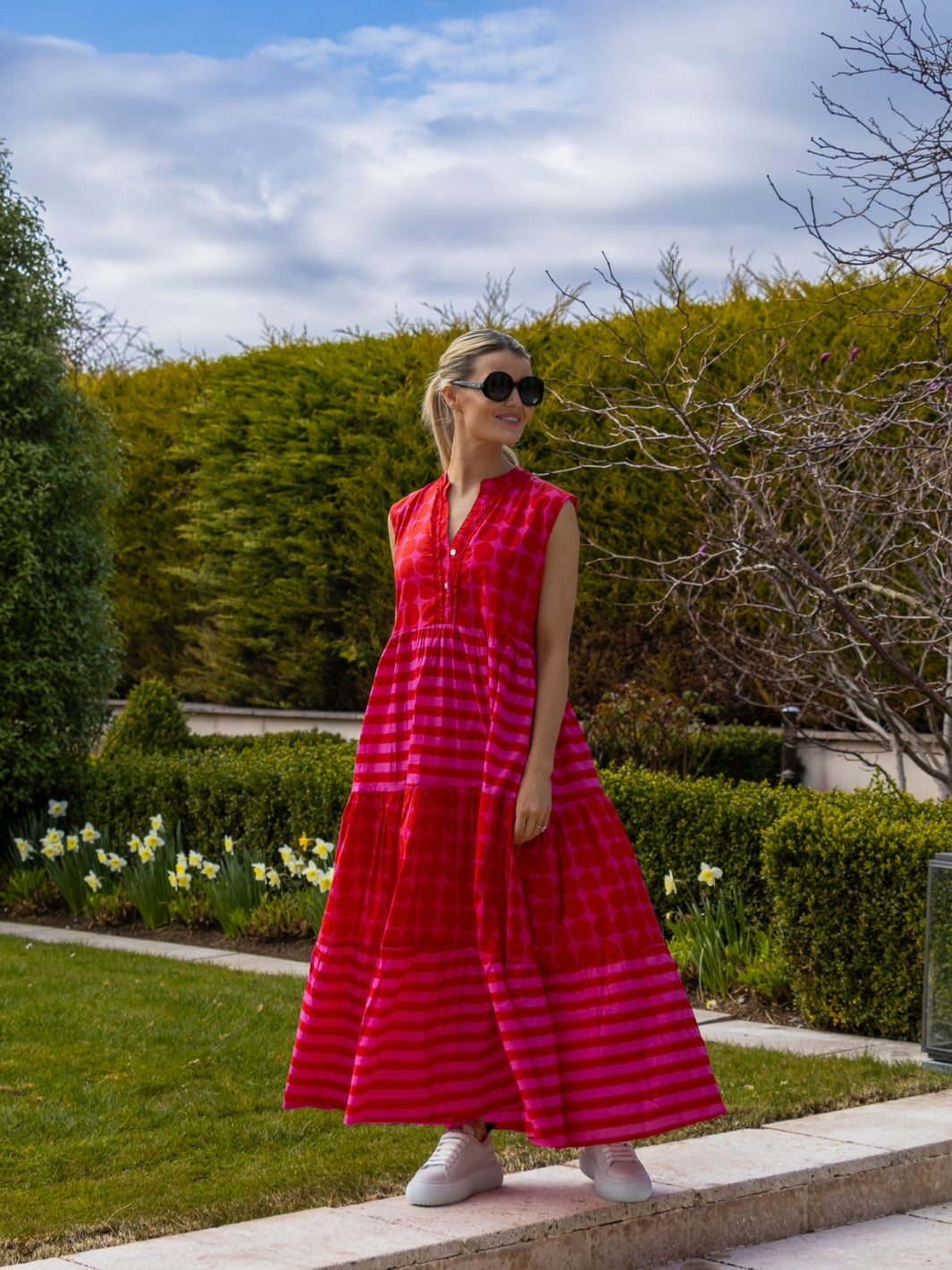 Dream Dresses Dress Geisha Maxi Dress In Soneva Stripe Pink And Red