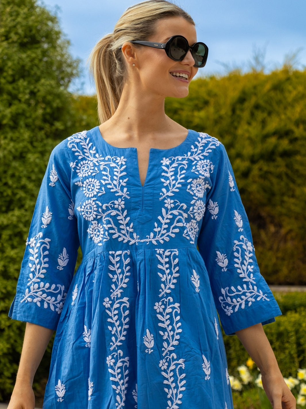 Dream Dresses Dress Jumairah Cotton Dress In Sky Blue With Embroidery