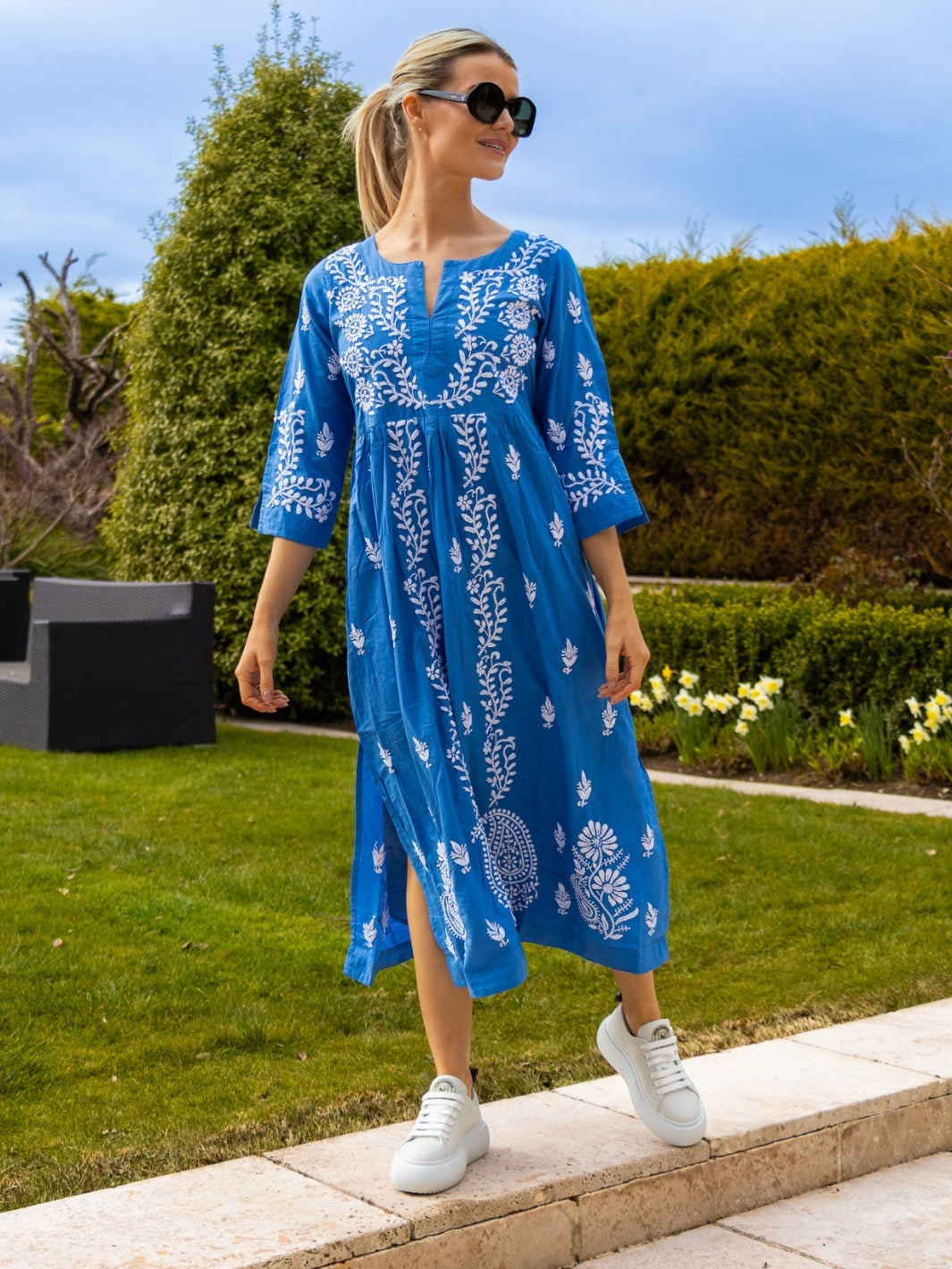 Dream Dresses Dress Jumairah Cotton Dress In Sky Blue With Embroidery
