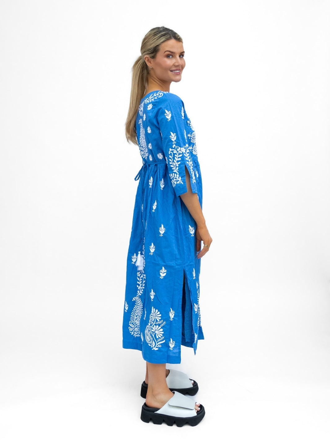 Dream Dresses Dress Jumairah Cotton Dress In Sky Blue With Embroidery