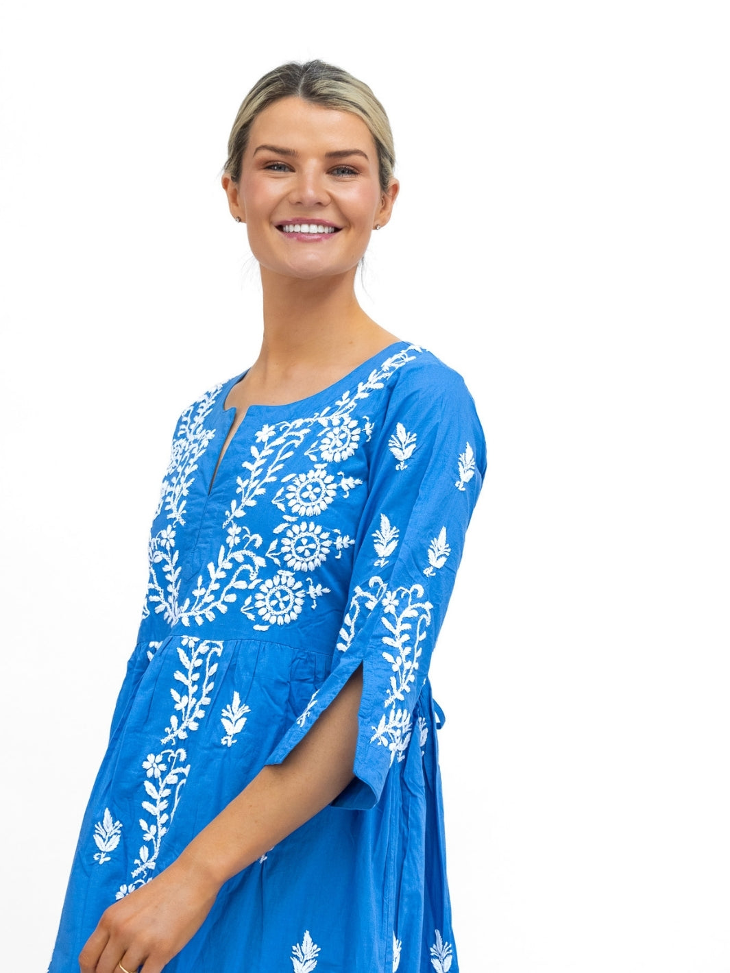Dream Dresses Dress Jumairah Cotton Dress In Sky Blue With Embroidery