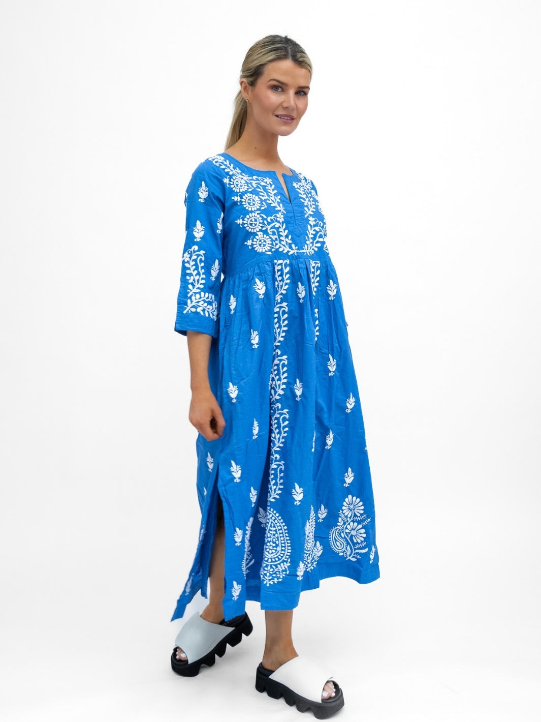 Dream Dresses Dress Jumairah Cotton Dress In Sky Blue With Embroidery