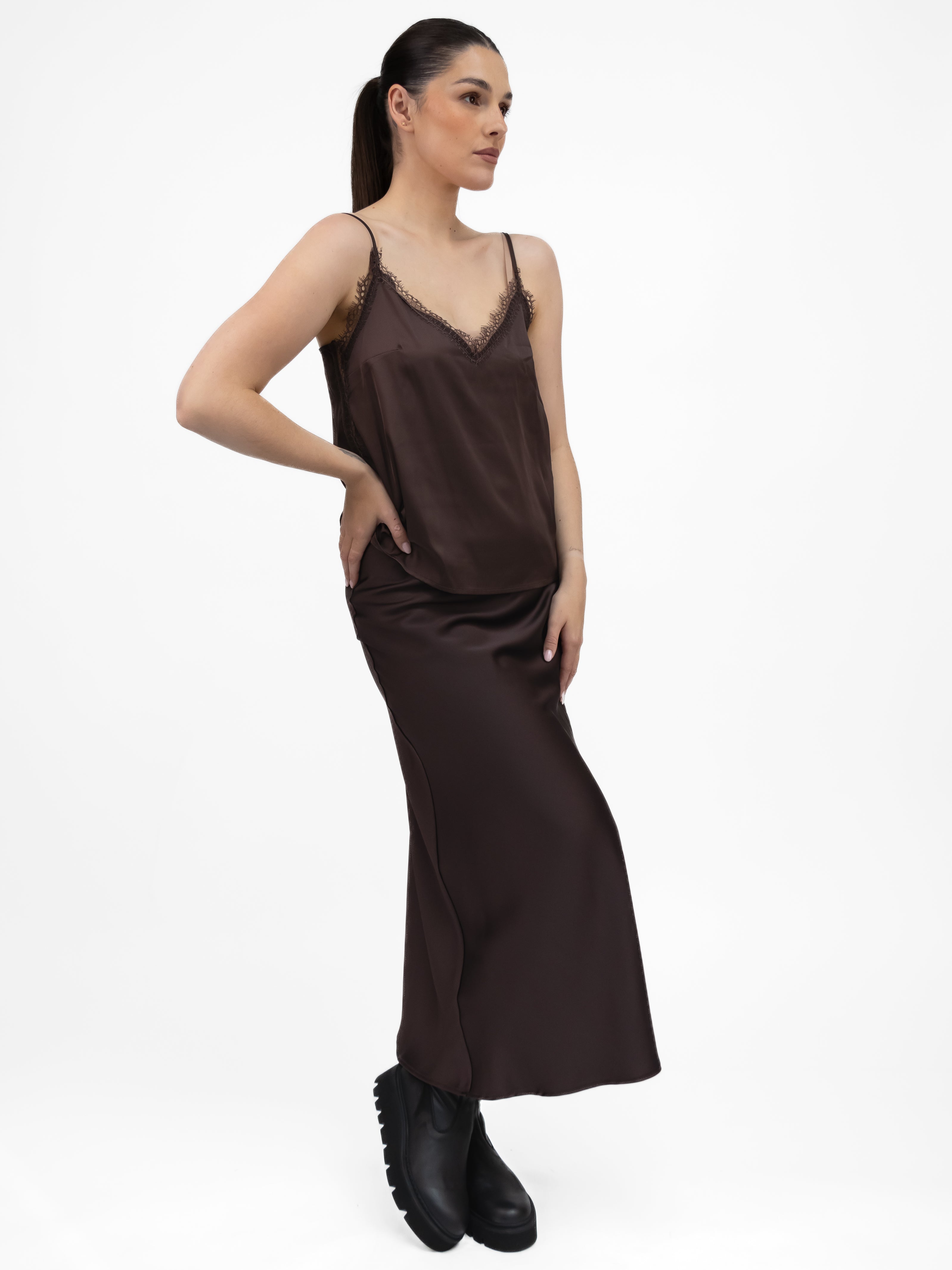 Italian Collection Camisole Chocolate Lace Trim Camisole