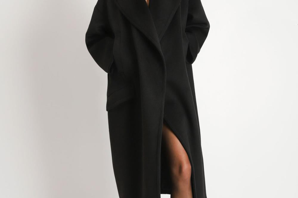 Italian Collection Coat One Size Garbo Classic Oversized Coat in Black
