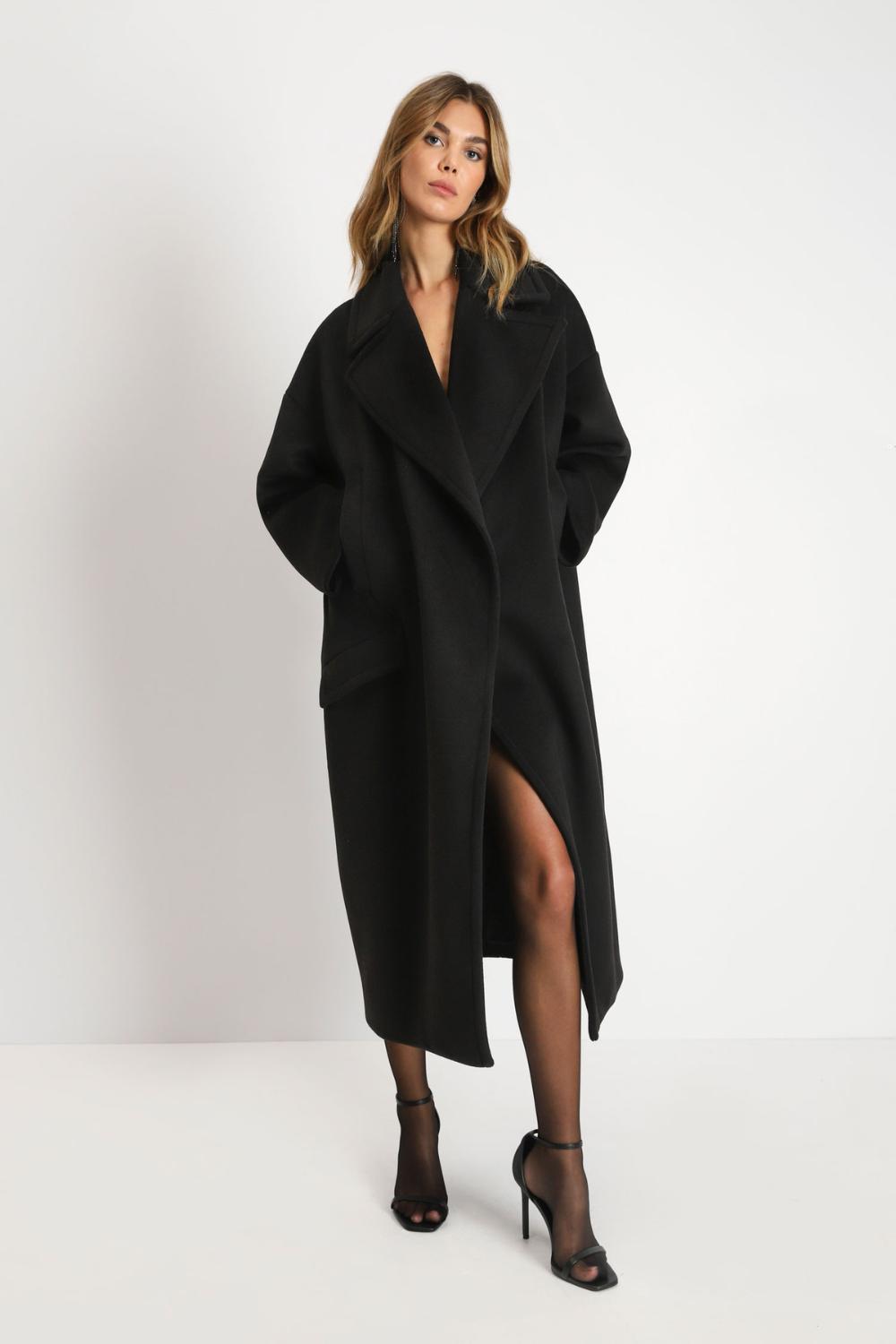 Italian Collection Coat One Size Garbo Classic Oversized Coat in Black