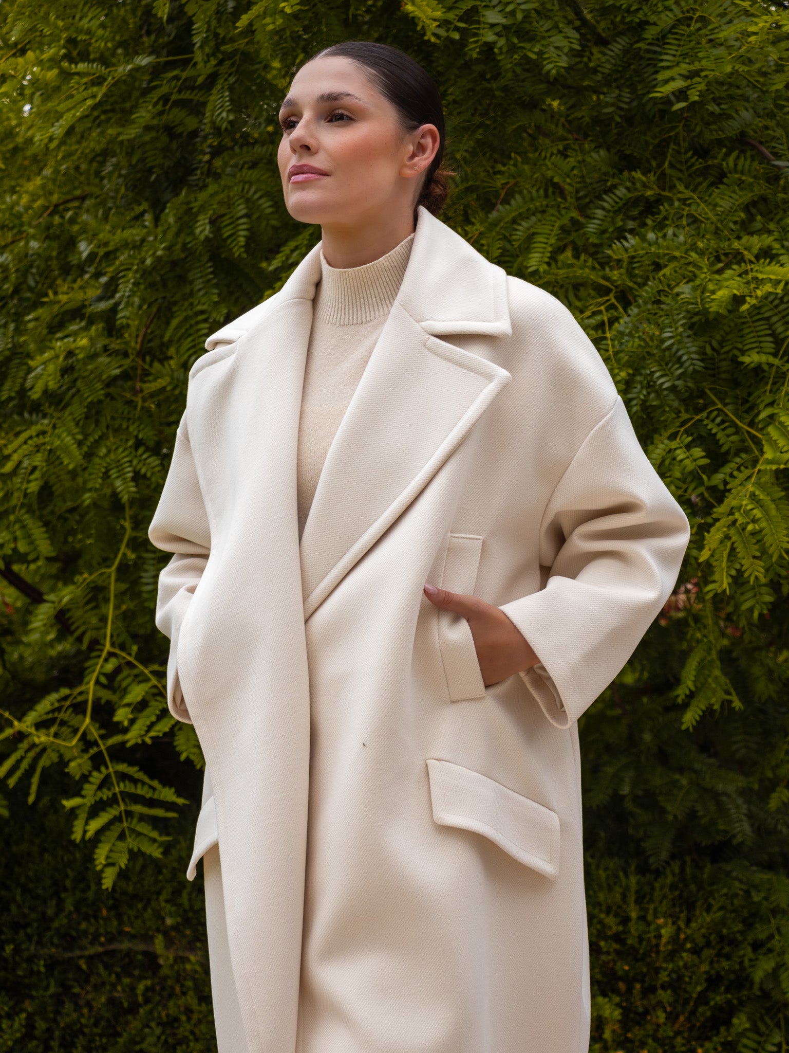 Italian Collection Coat One Size Garbo Classic Oversized Coat in Cream