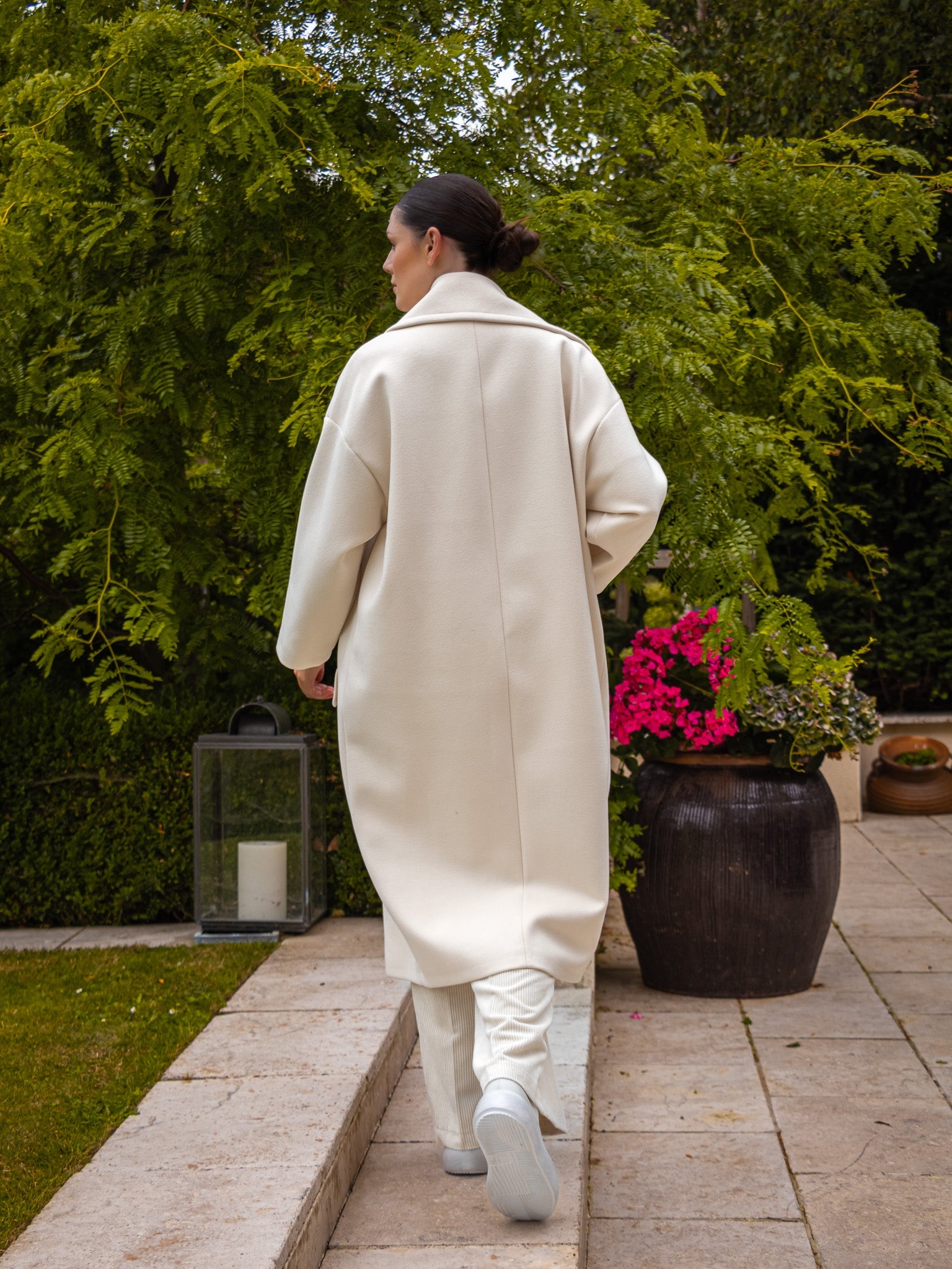 Italian Collection Coat One Size Garbo Classic Oversized Coat in Cream