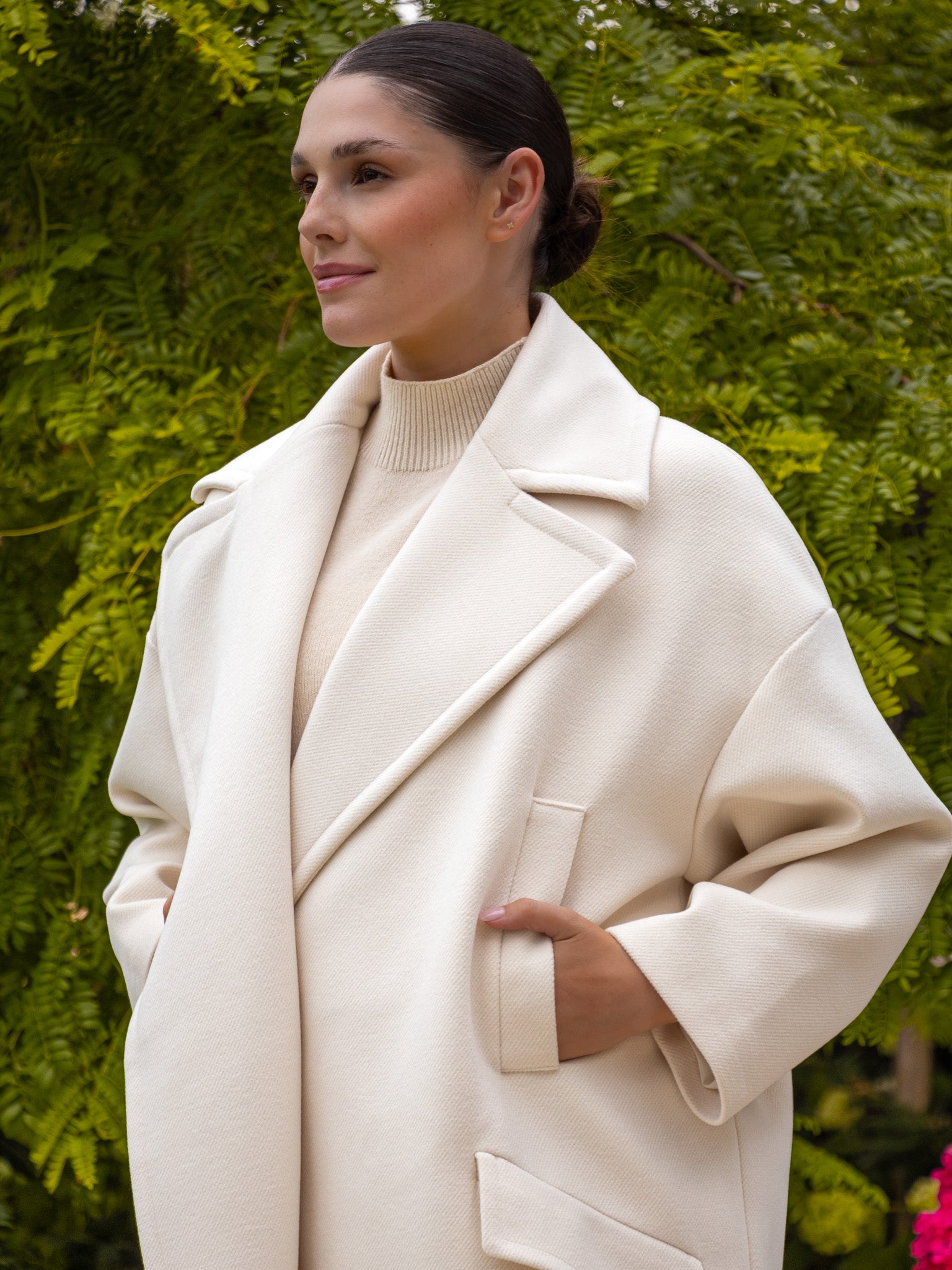 Italian Collection Coat One Size Garbo Classic Oversized Coat in Cream