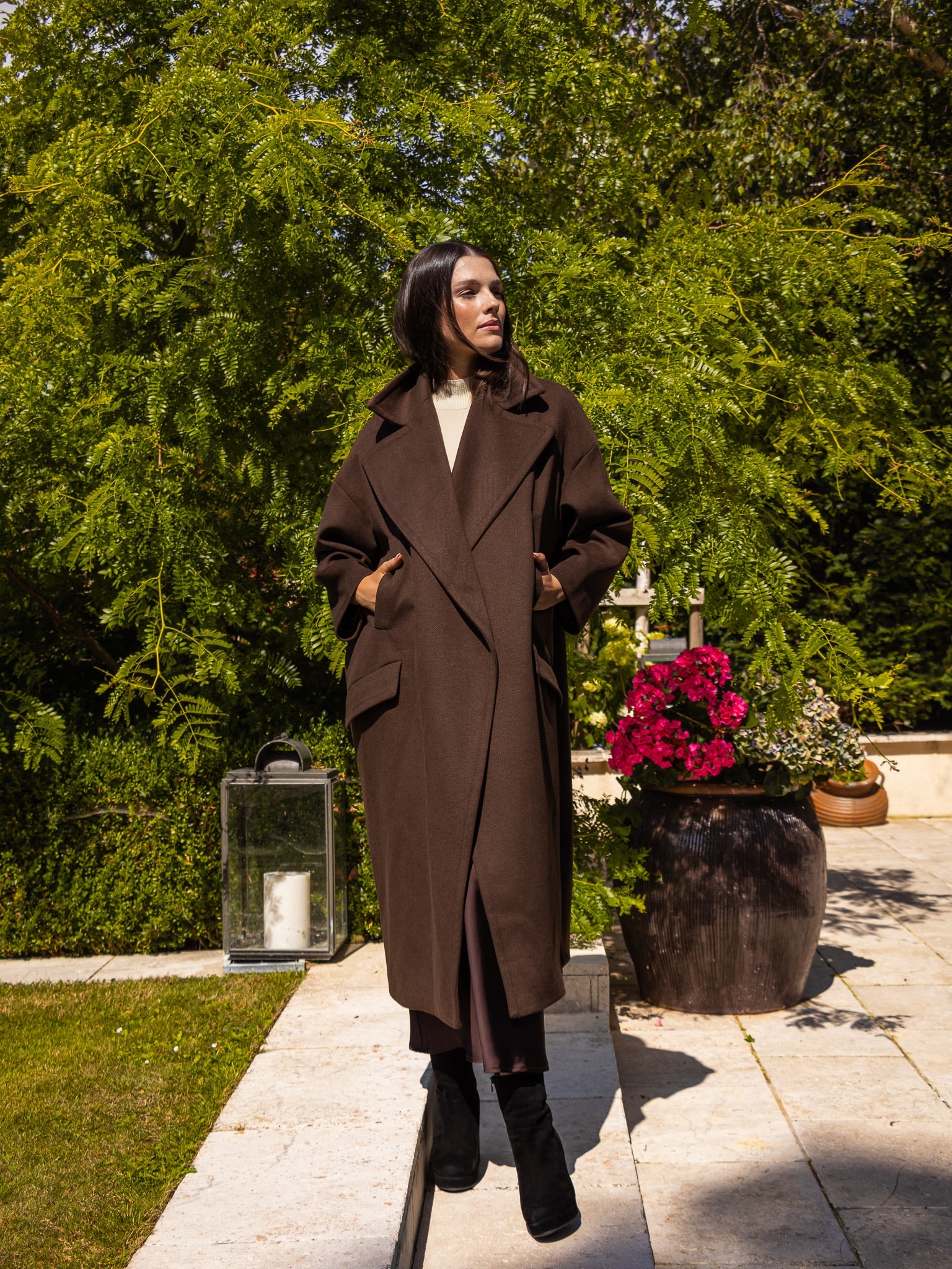 Italian Collection Coat One Size Garbo Classic Oversized Coat in Deep Chocolate Brown