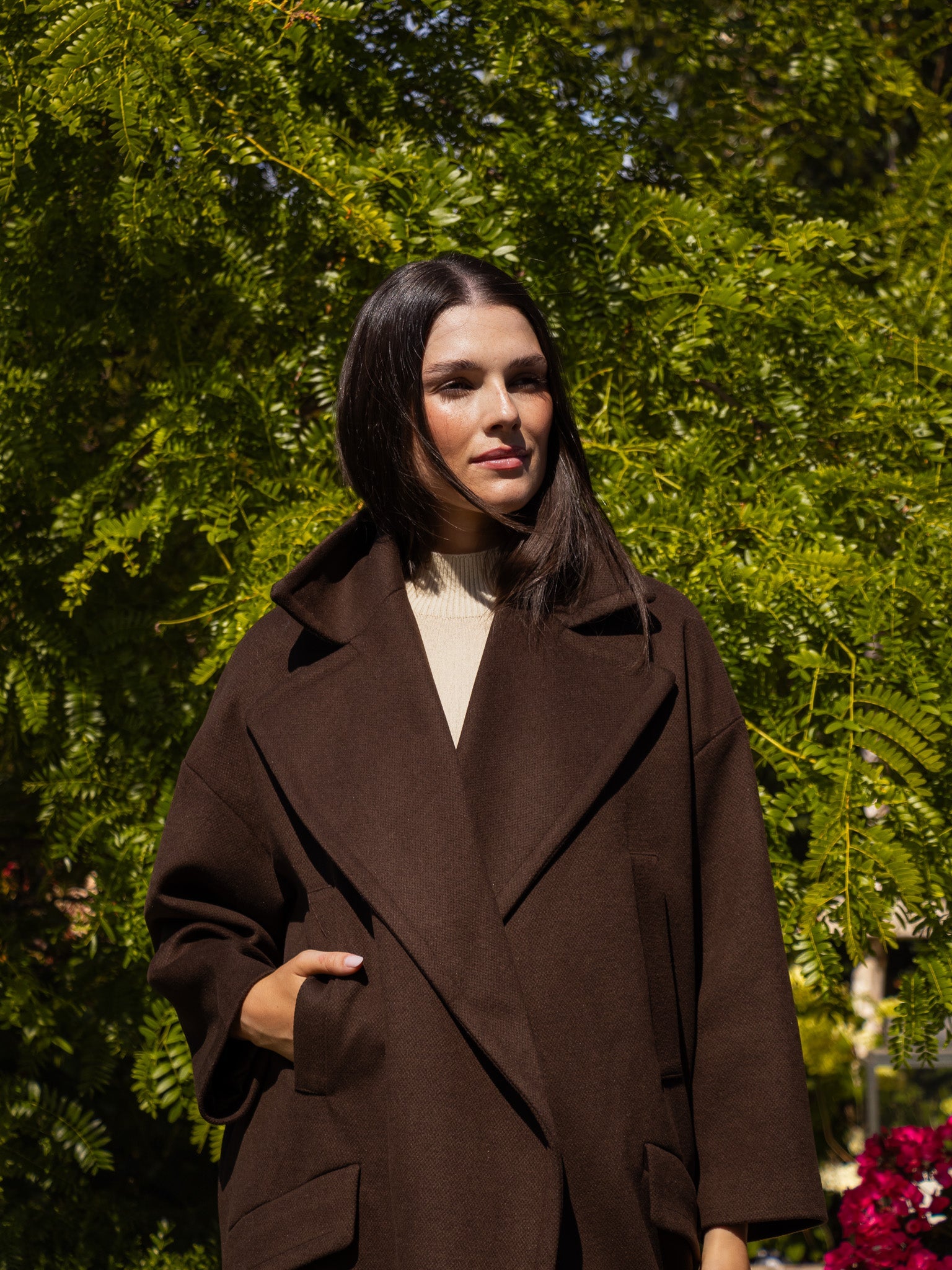 Italian Collection Coat One Size Garbo Classic Oversized Coat in Deep Chocolate Brown