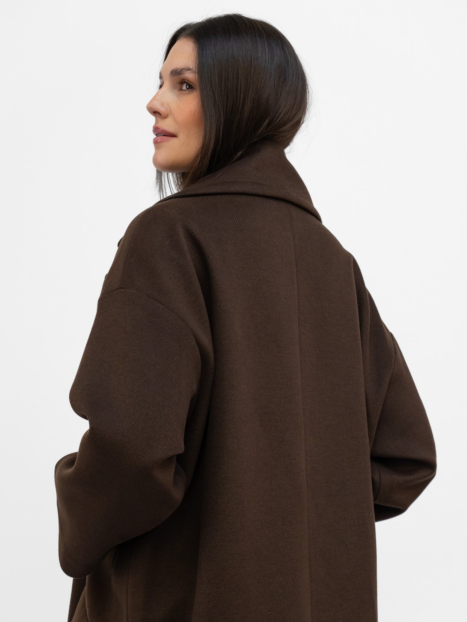 Italian Collection Coat One Size Garbo Classic Oversized Coat in Deep Chocolate Brown