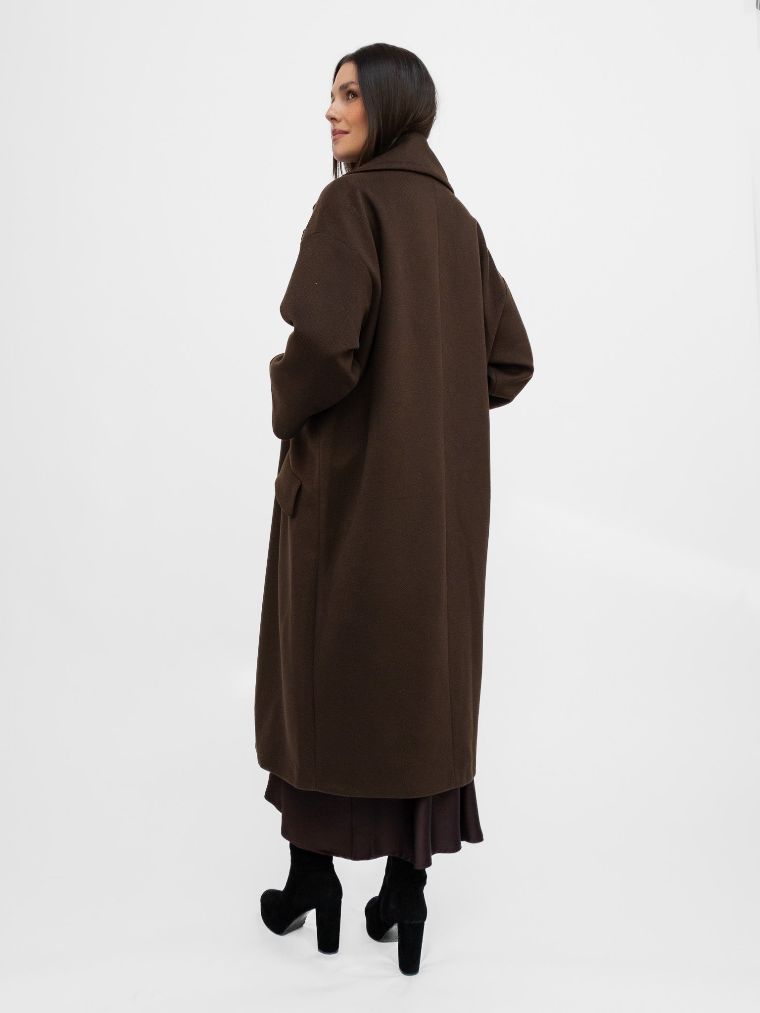 Italian Collection Coat One Size Garbo Classic Oversized Coat in Deep Chocolate Brown