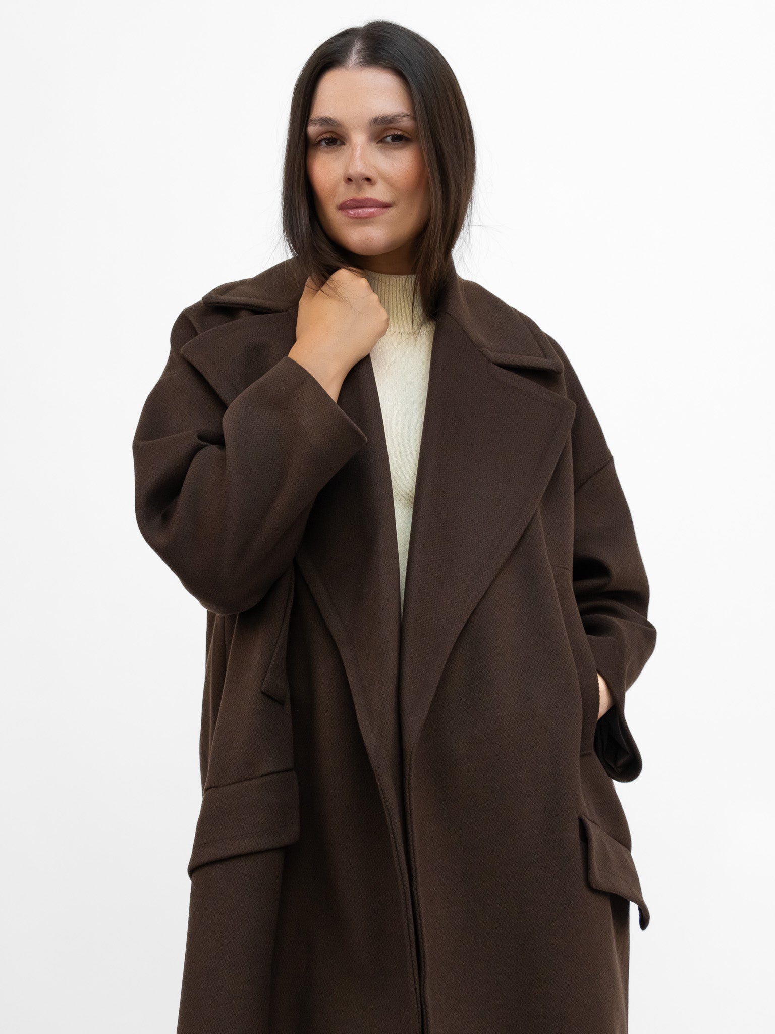 Italian Collection Coat One Size Garbo Classic Oversized Coat in Deep Chocolate Brown